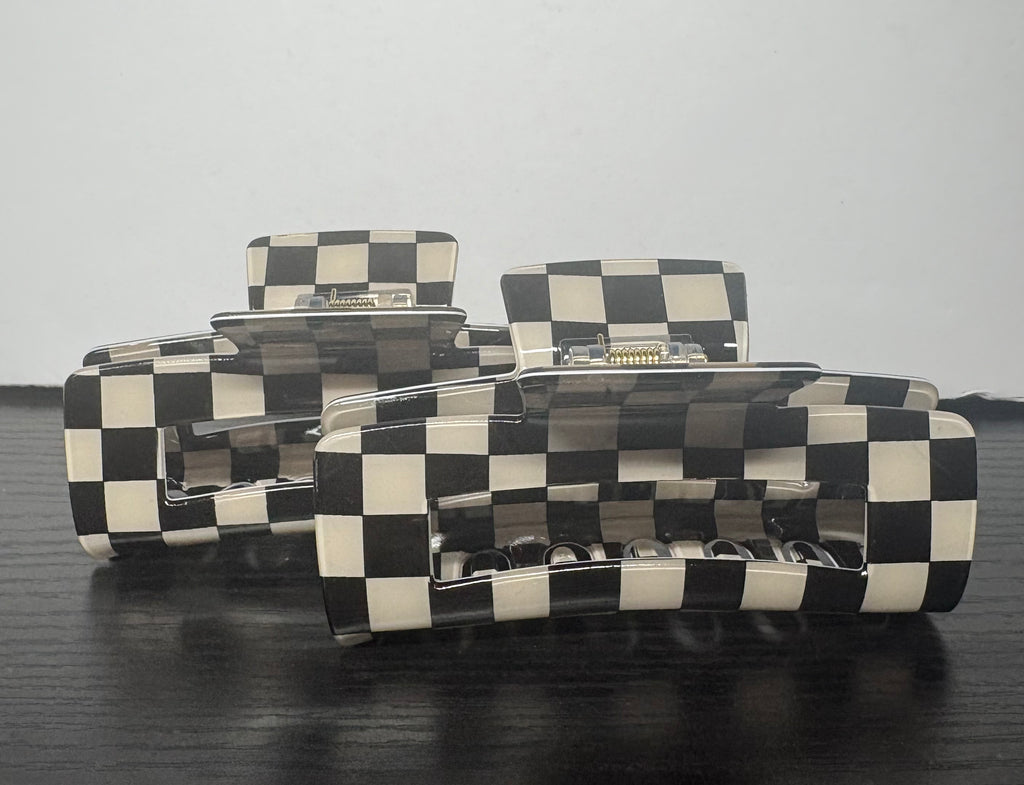 Black and White large, checkered hair claw