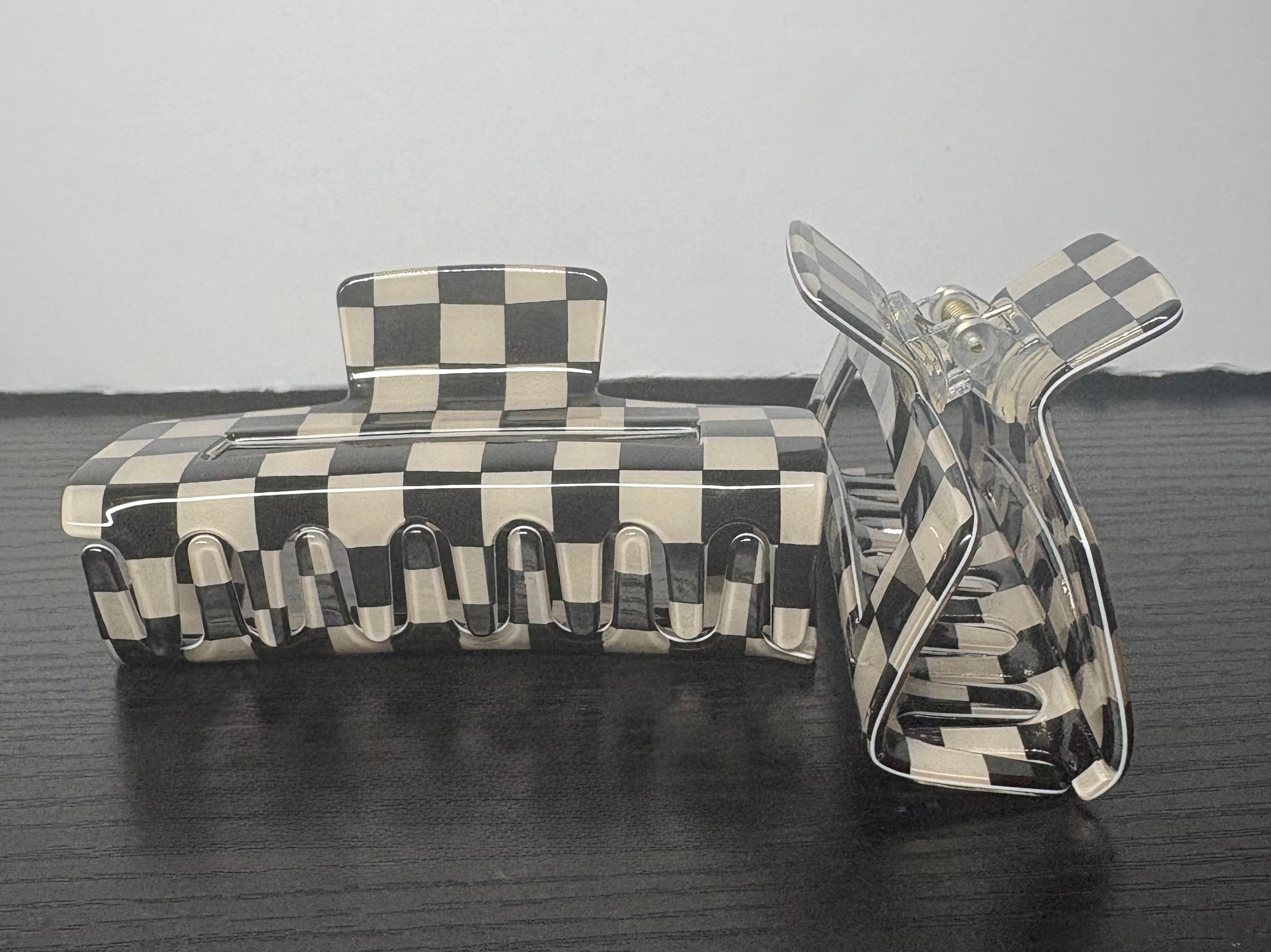 Black and White large, checkered hair claw