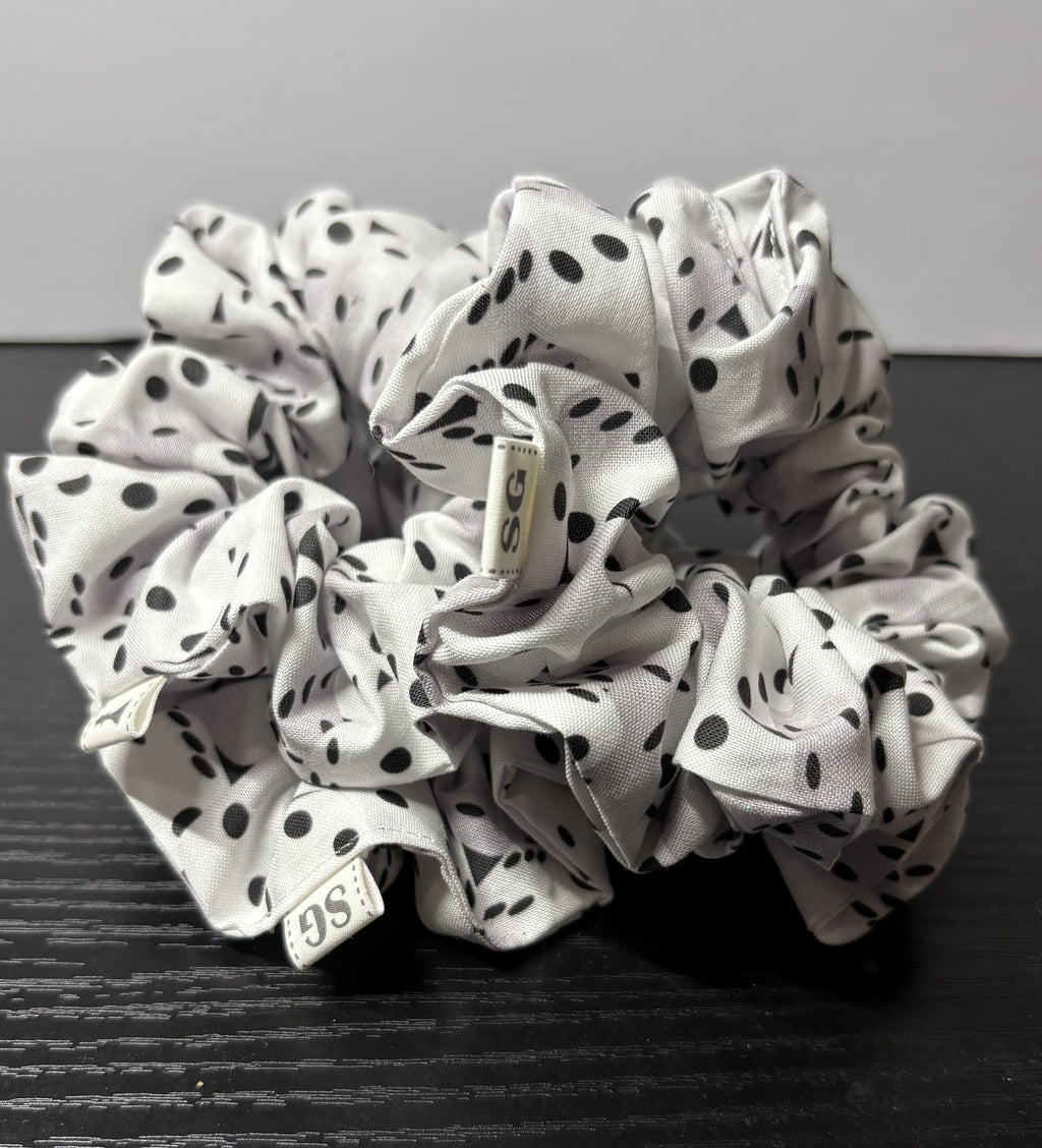 Black and white dice pattern hair scrunchie