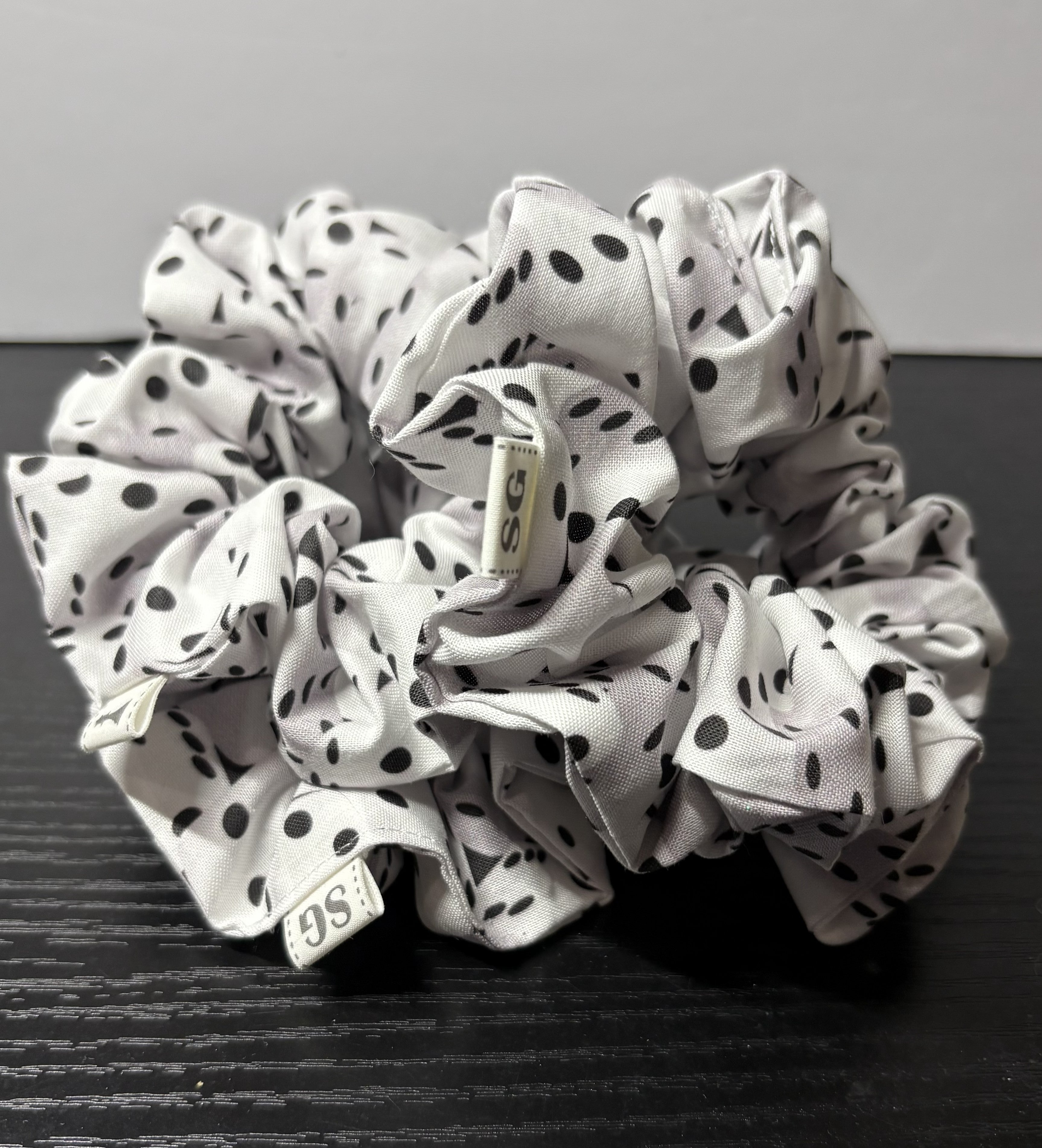 Black and white dice pattern hair scrunchie