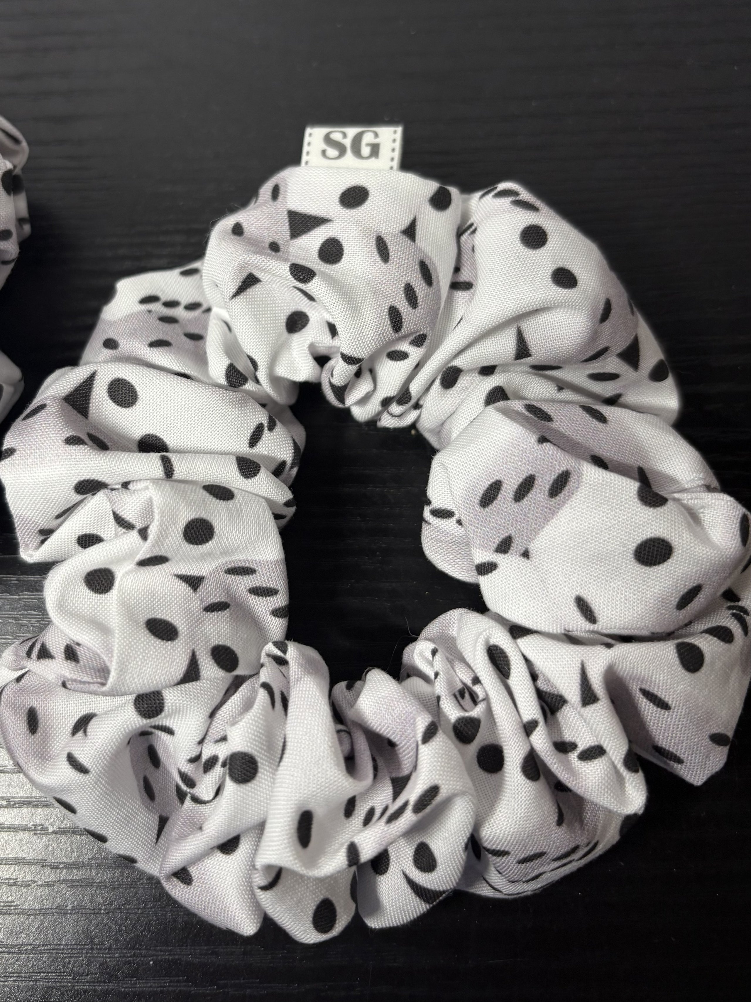 Black and white dice pattern hair scrunchie