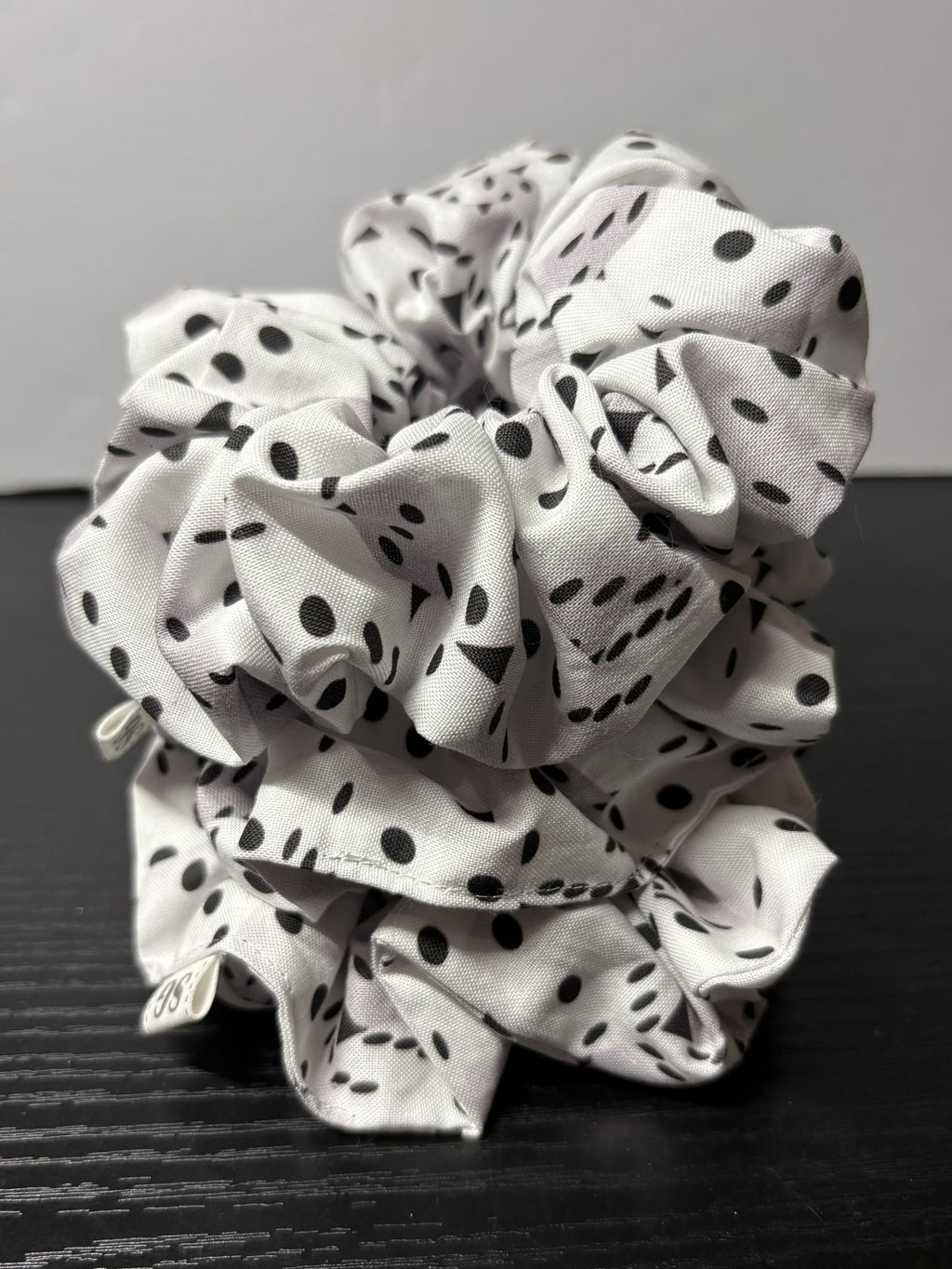 Black and white dice pattern hair scrunchie