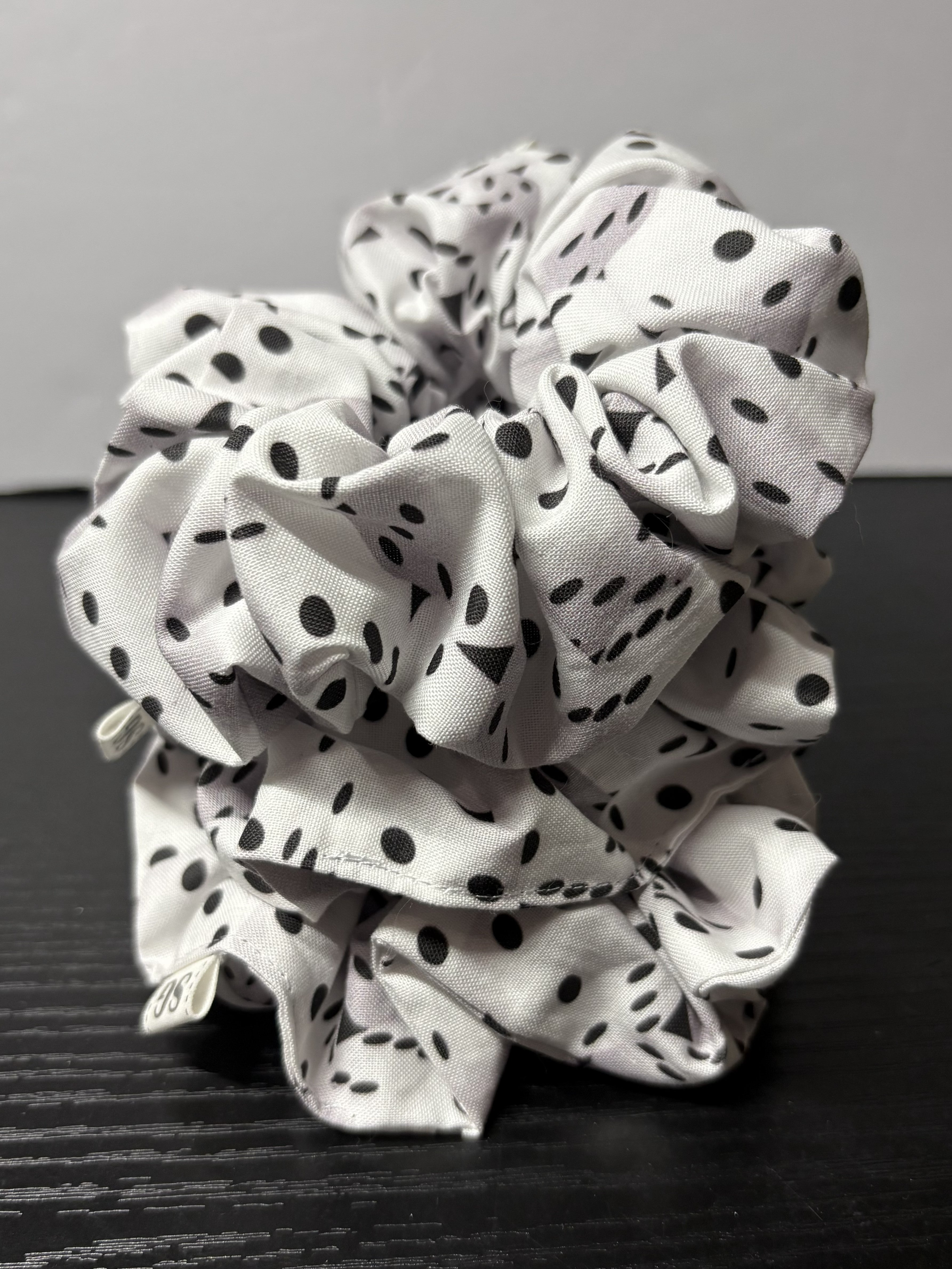 Black and white dice pattern hair scrunchie