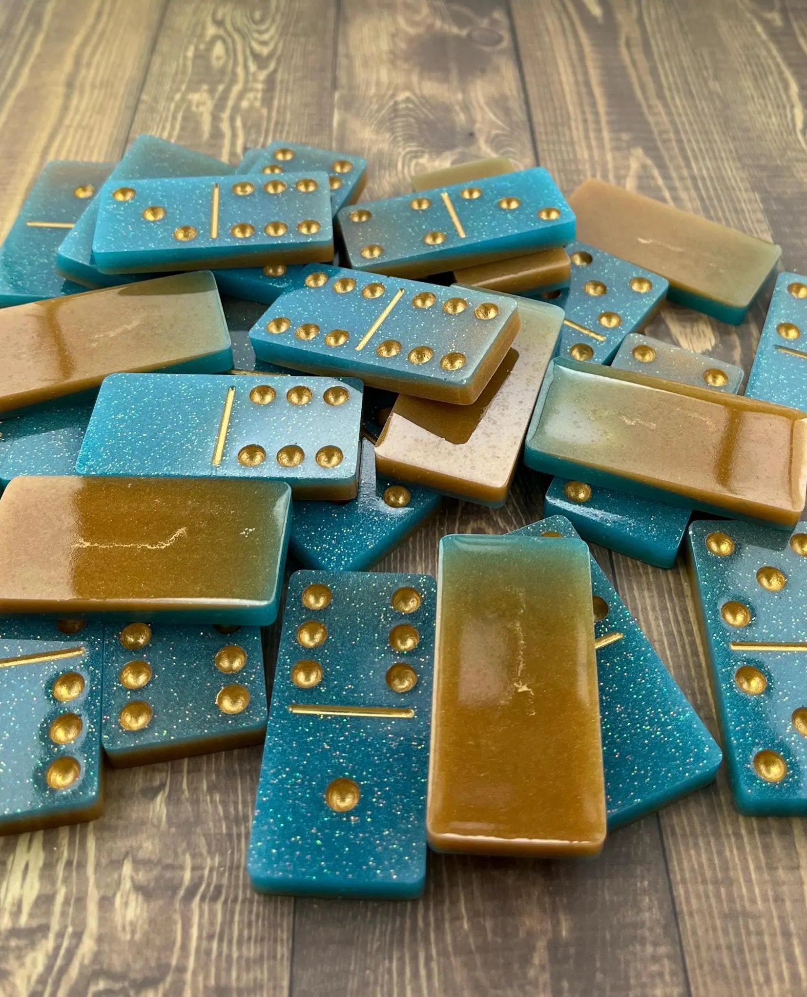 Turquoise and gold dominoes