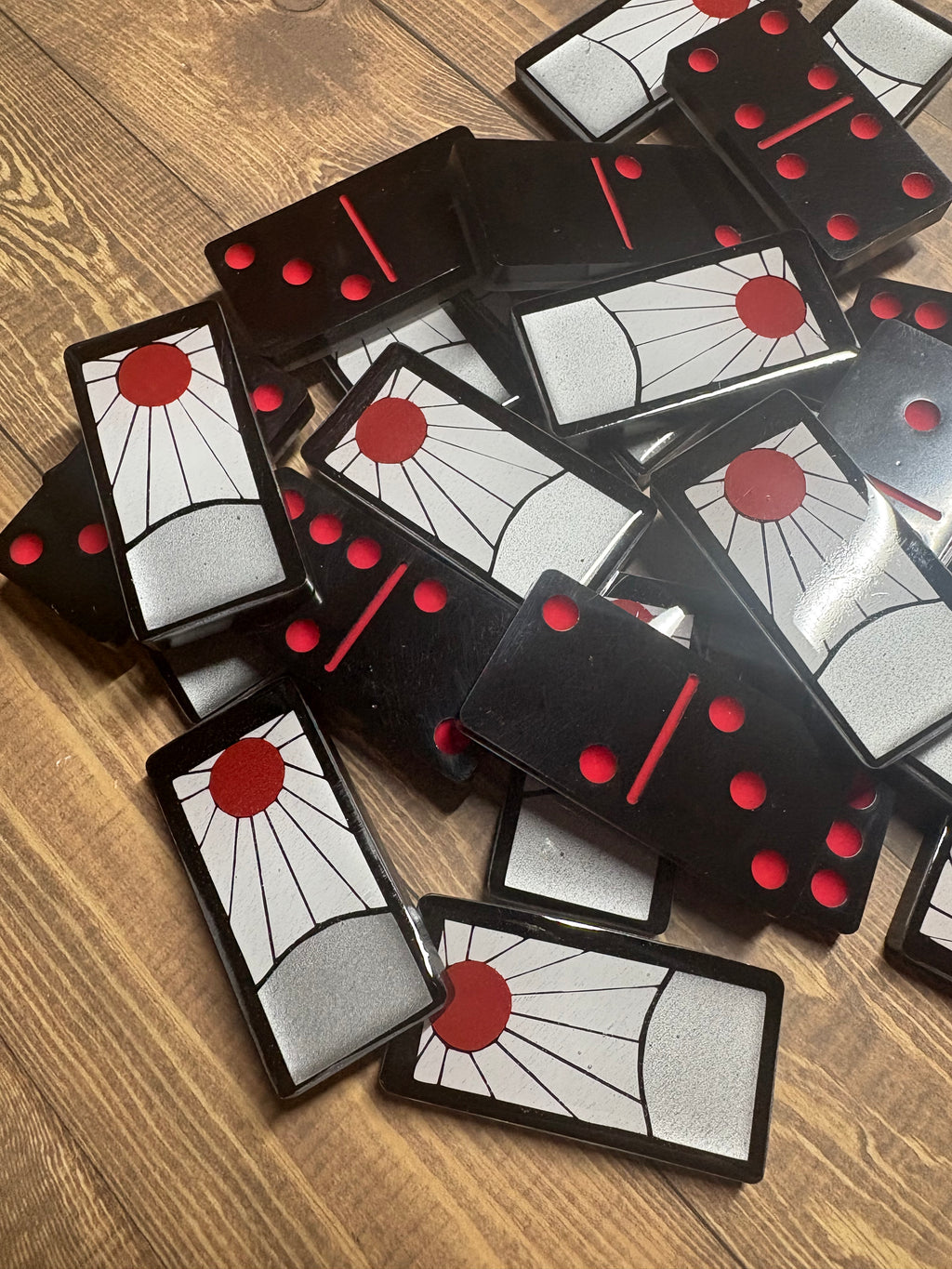 Black, White and red Hanafuda dominoes
