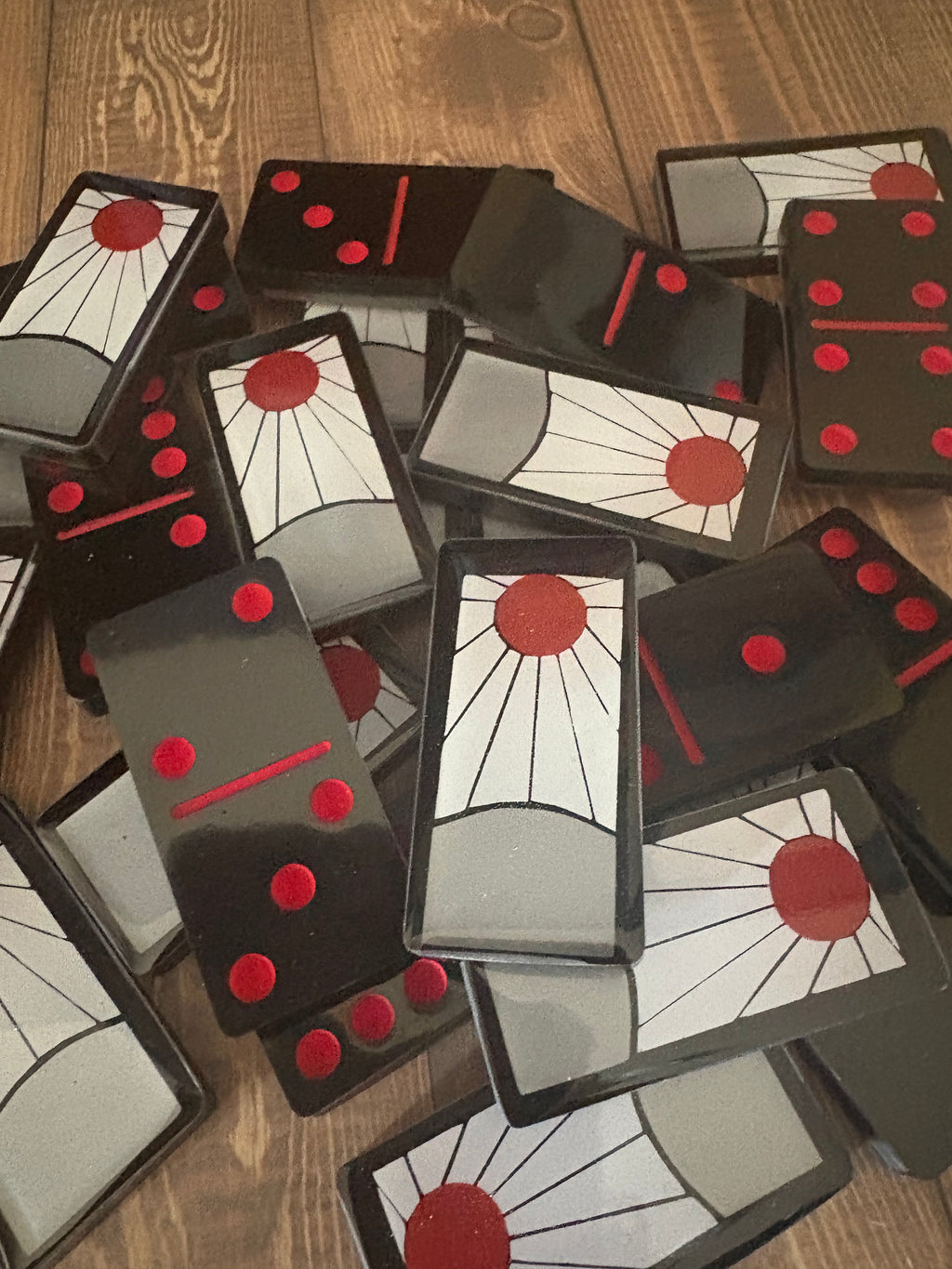 Black, White and red Hanafuda dominoes