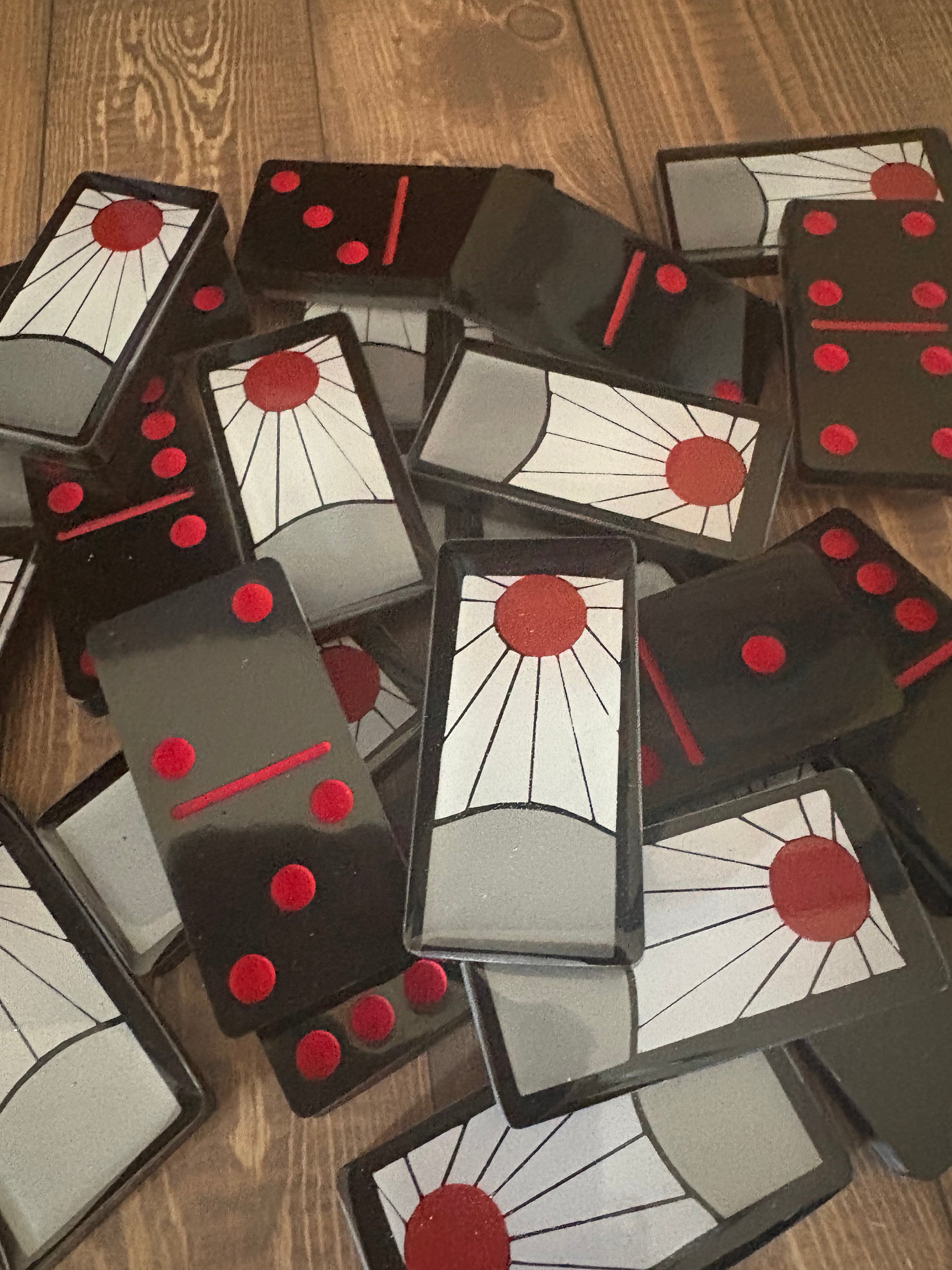 Black, White and red Hanafuda dominoes