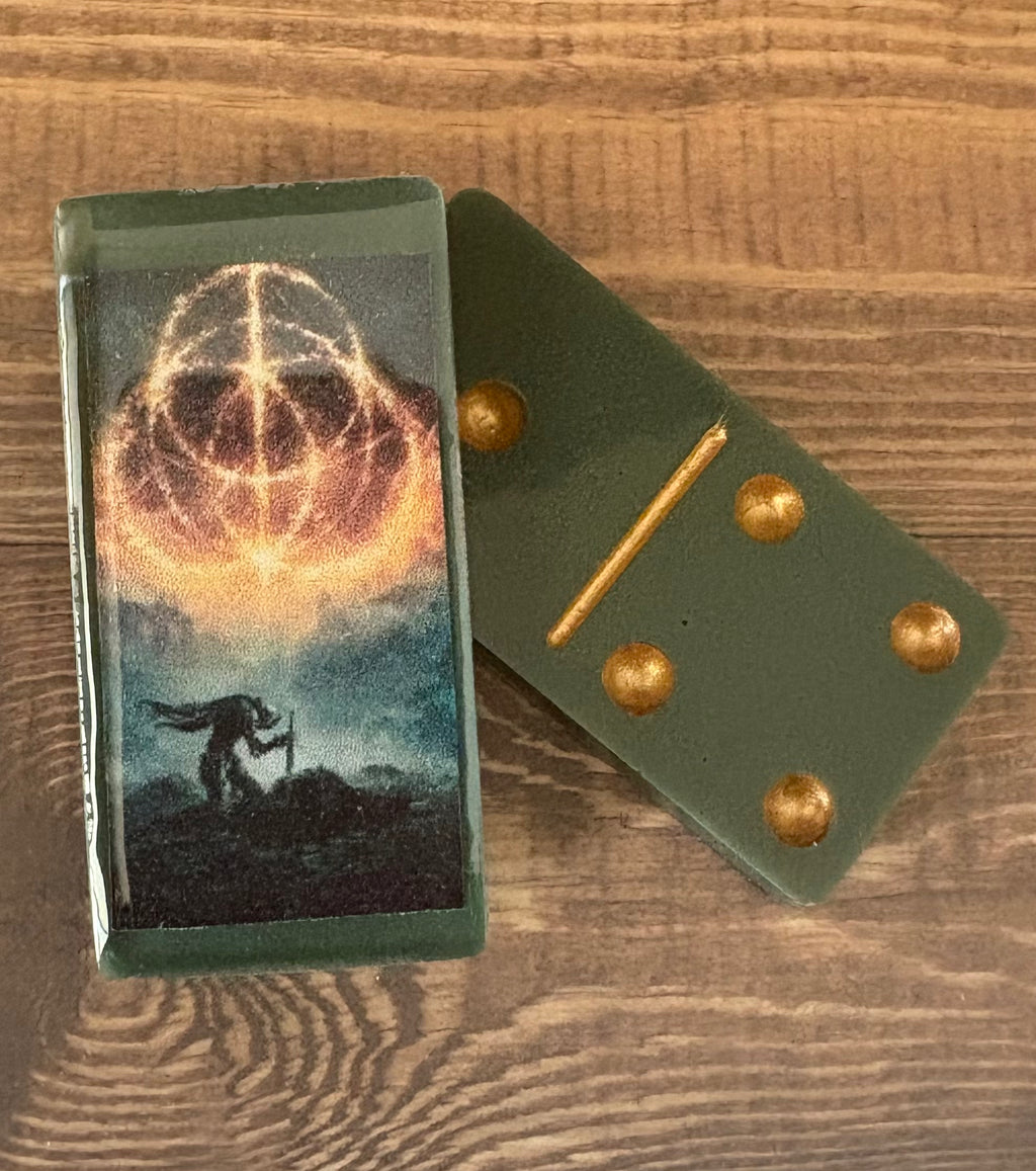 Green and gold Eldin Ring dominoes