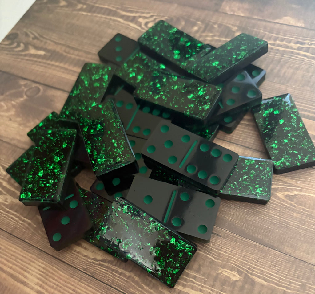 Pink, Gold, or Green handmade resin Dominoes.