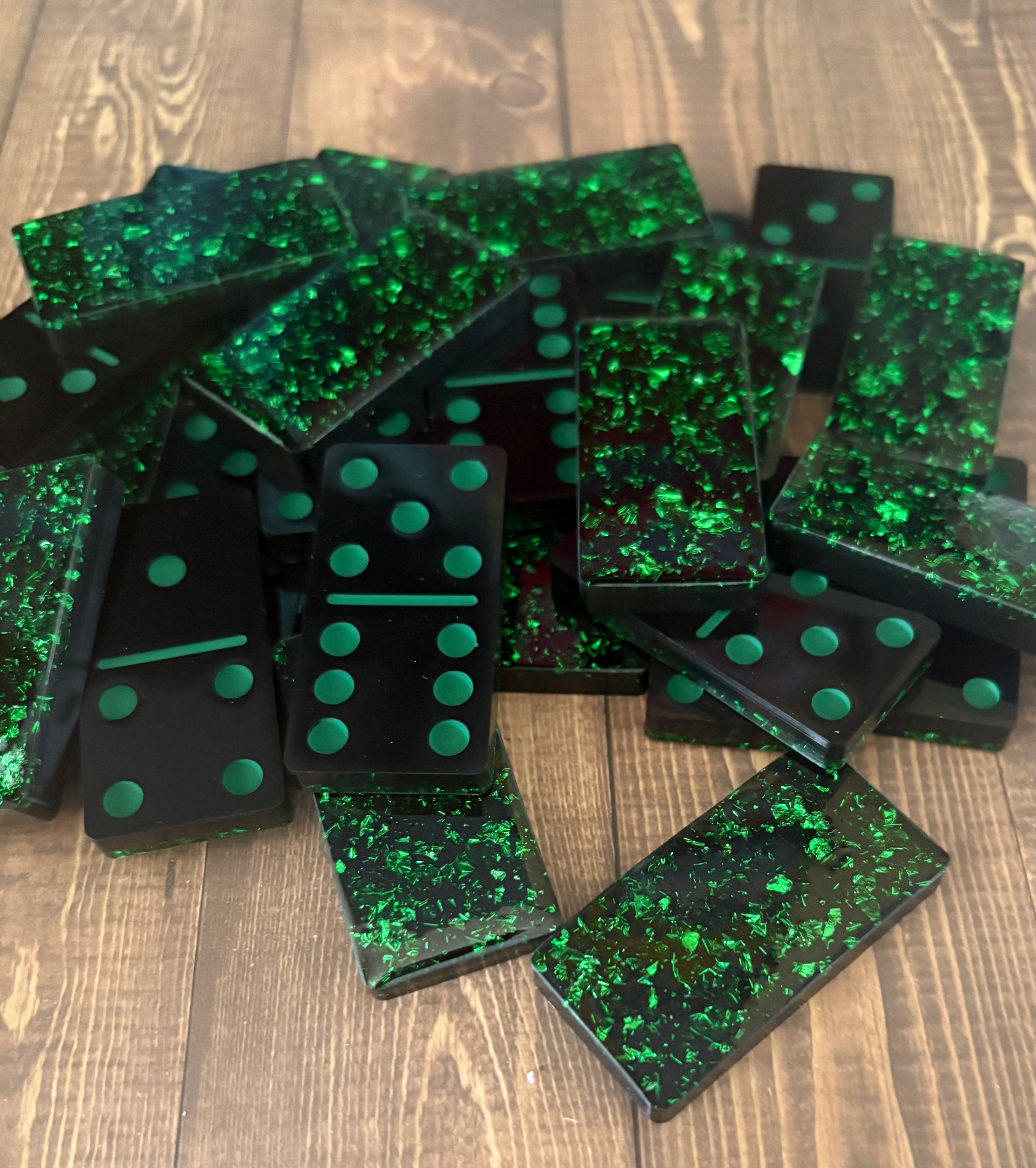 Green Flake handmade resin Dominoes.