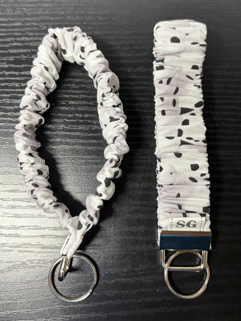 Black and white dice pattern scrunchie wristlet