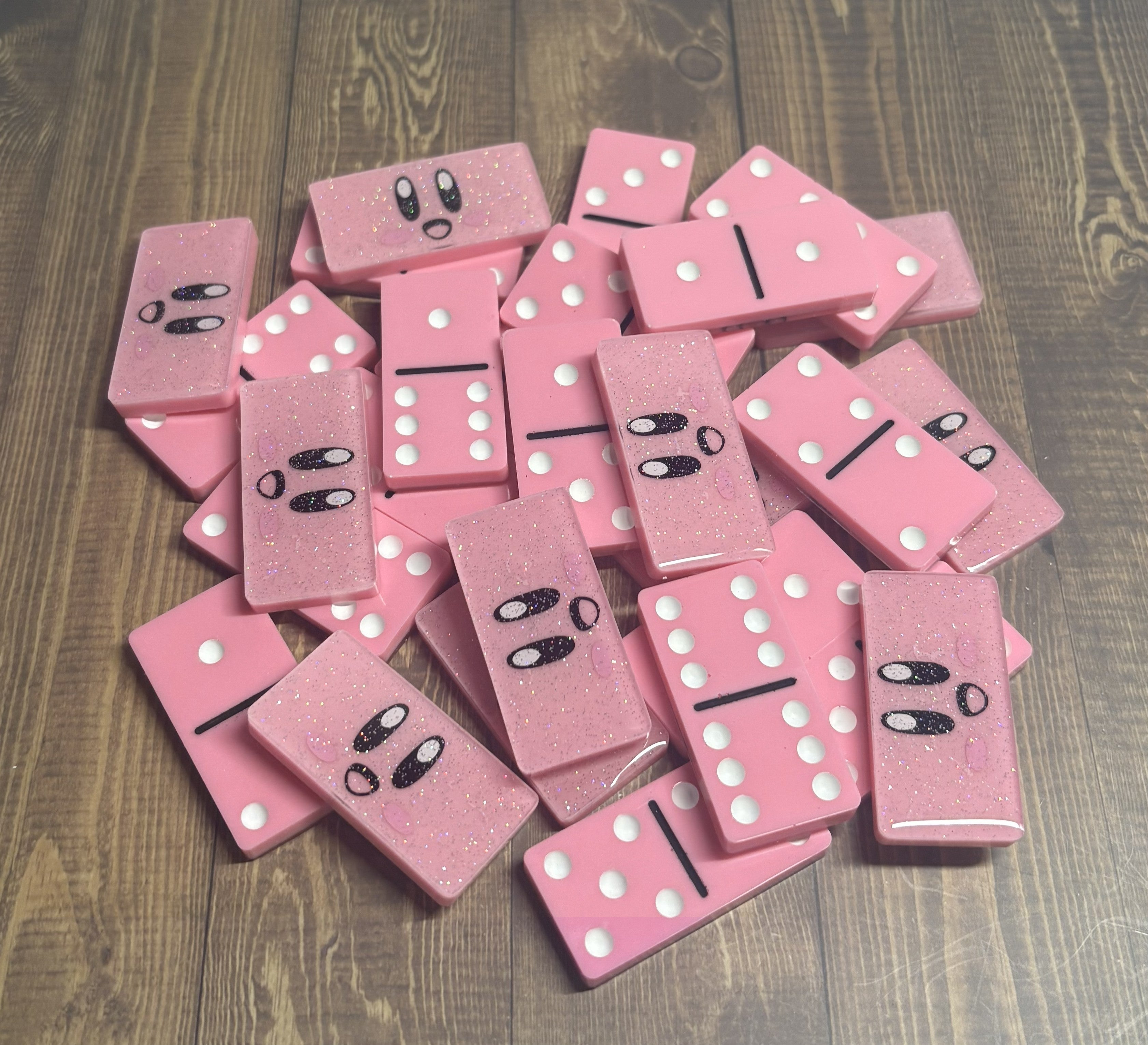 Pink, Black, and White Kirby dominoes