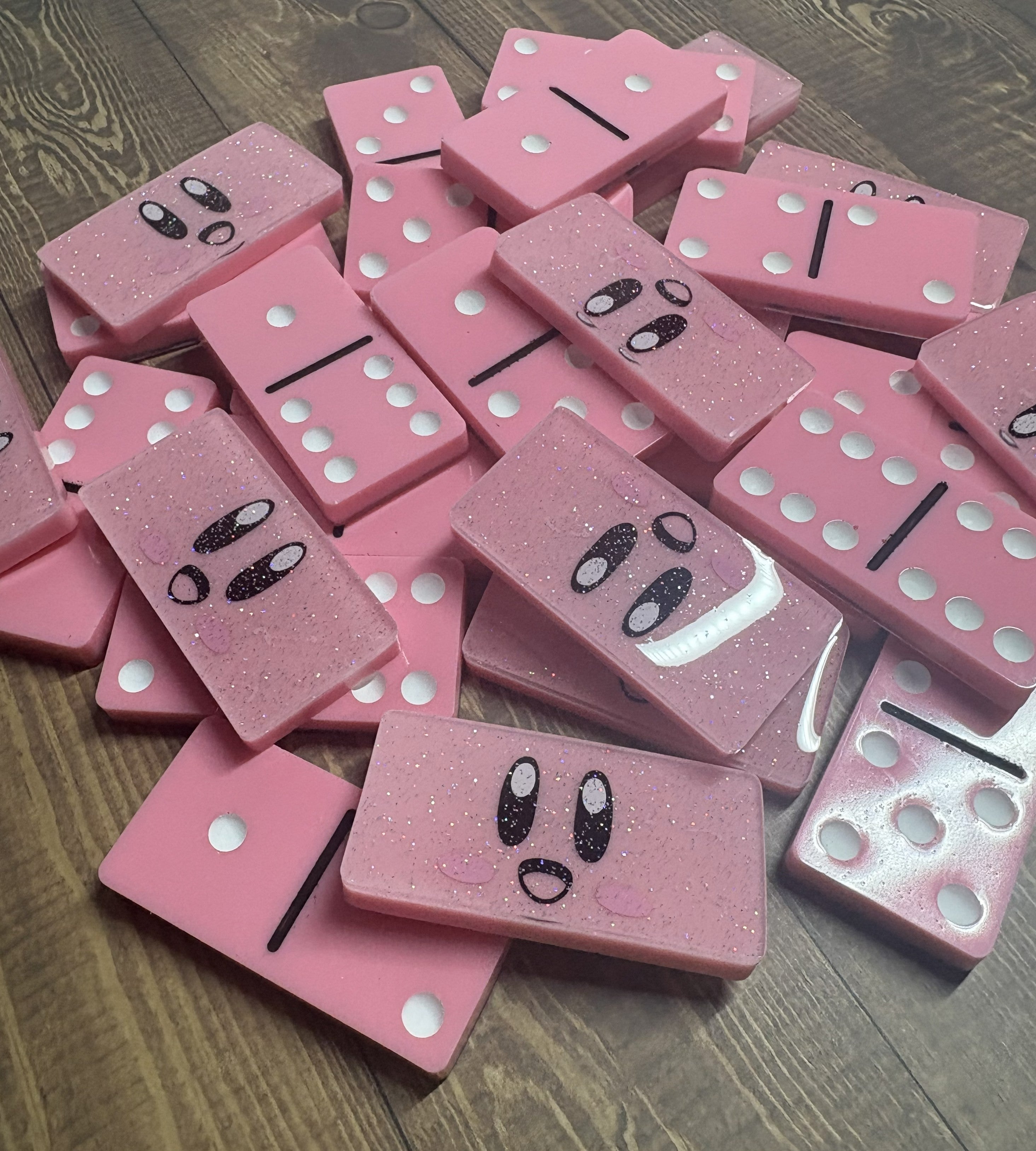 Pink, Black, and White Kirby dominoes