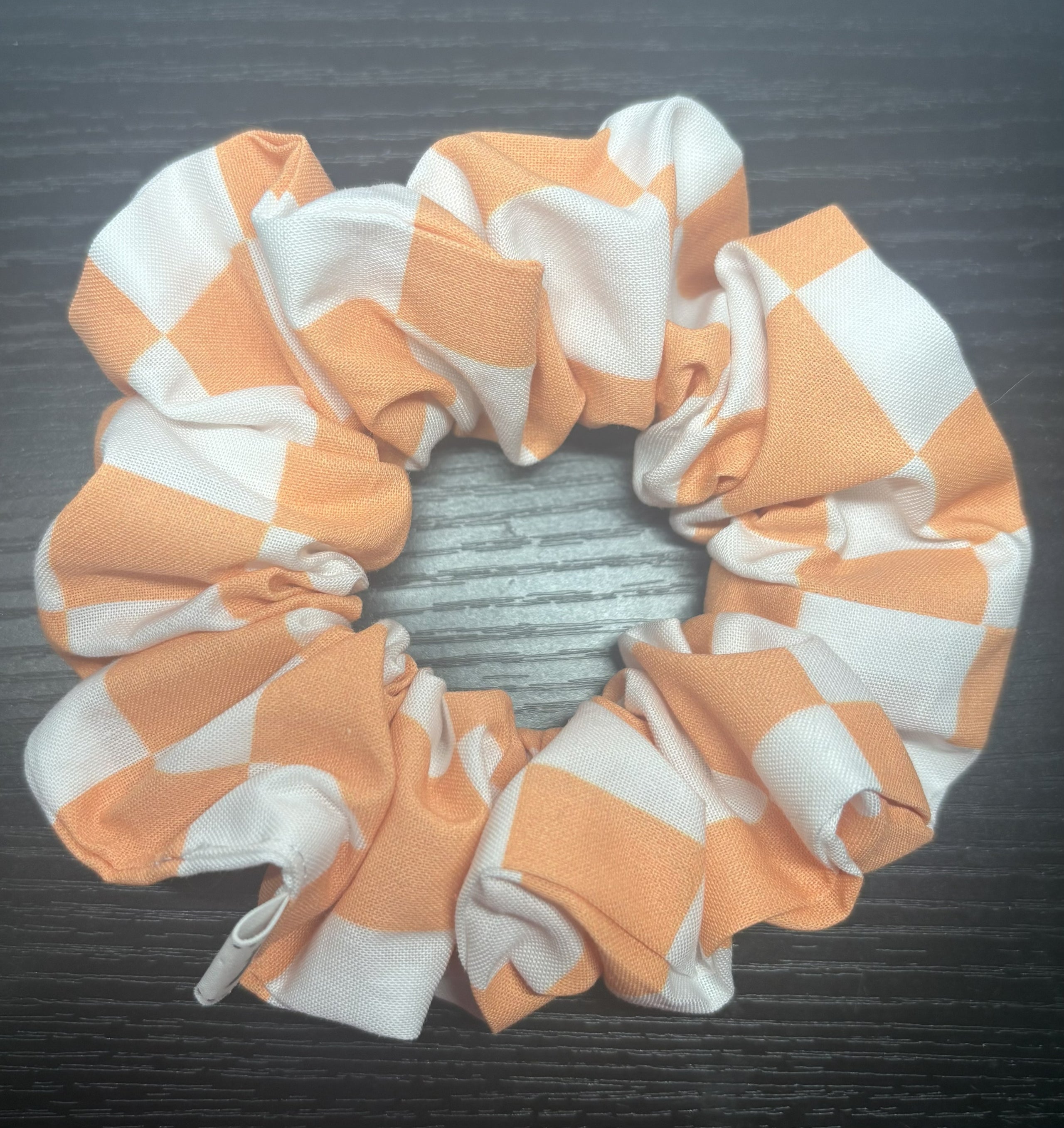 Orange and white checkered hair scrunchie