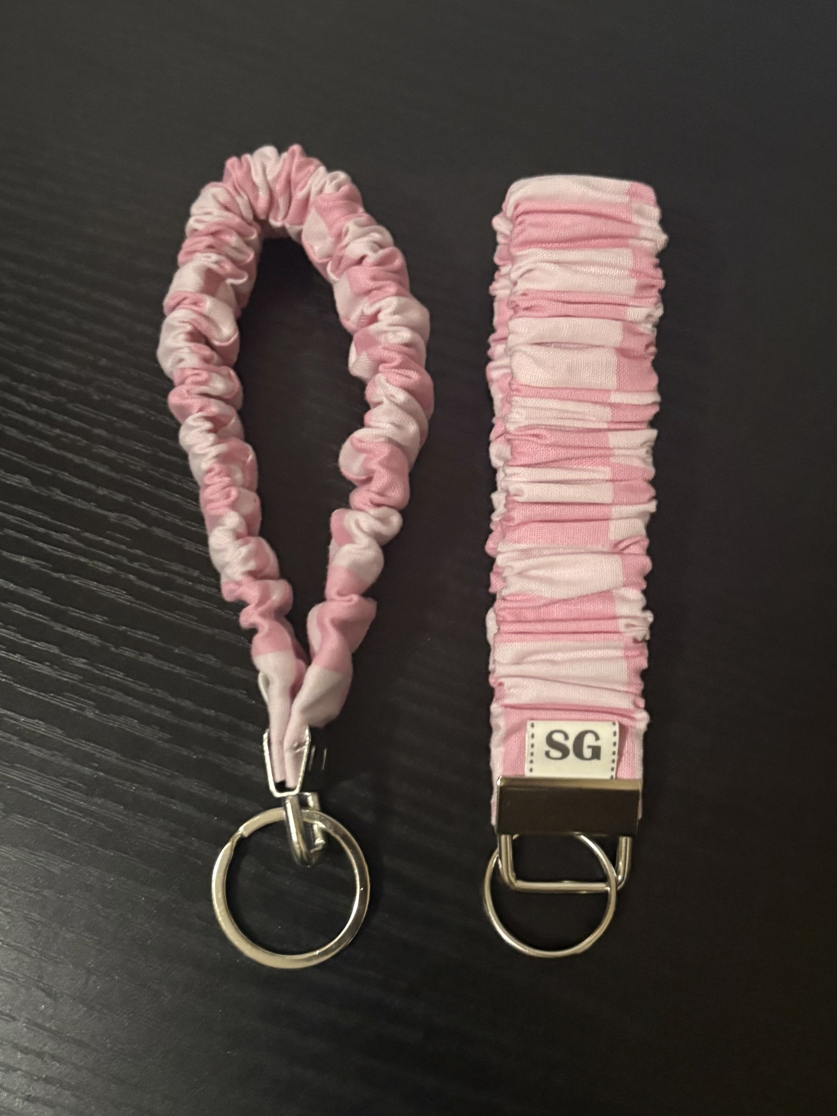 Pink checkered scrunchie wristlet