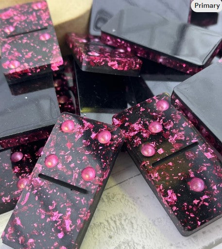 Pink Flake handmade resin Dominoes.