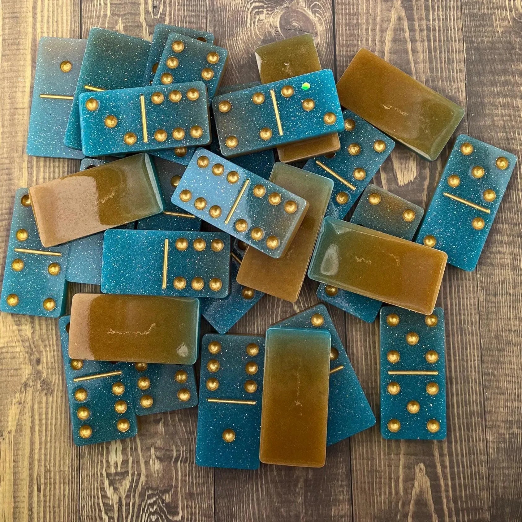 Turquoise and gold dominoes