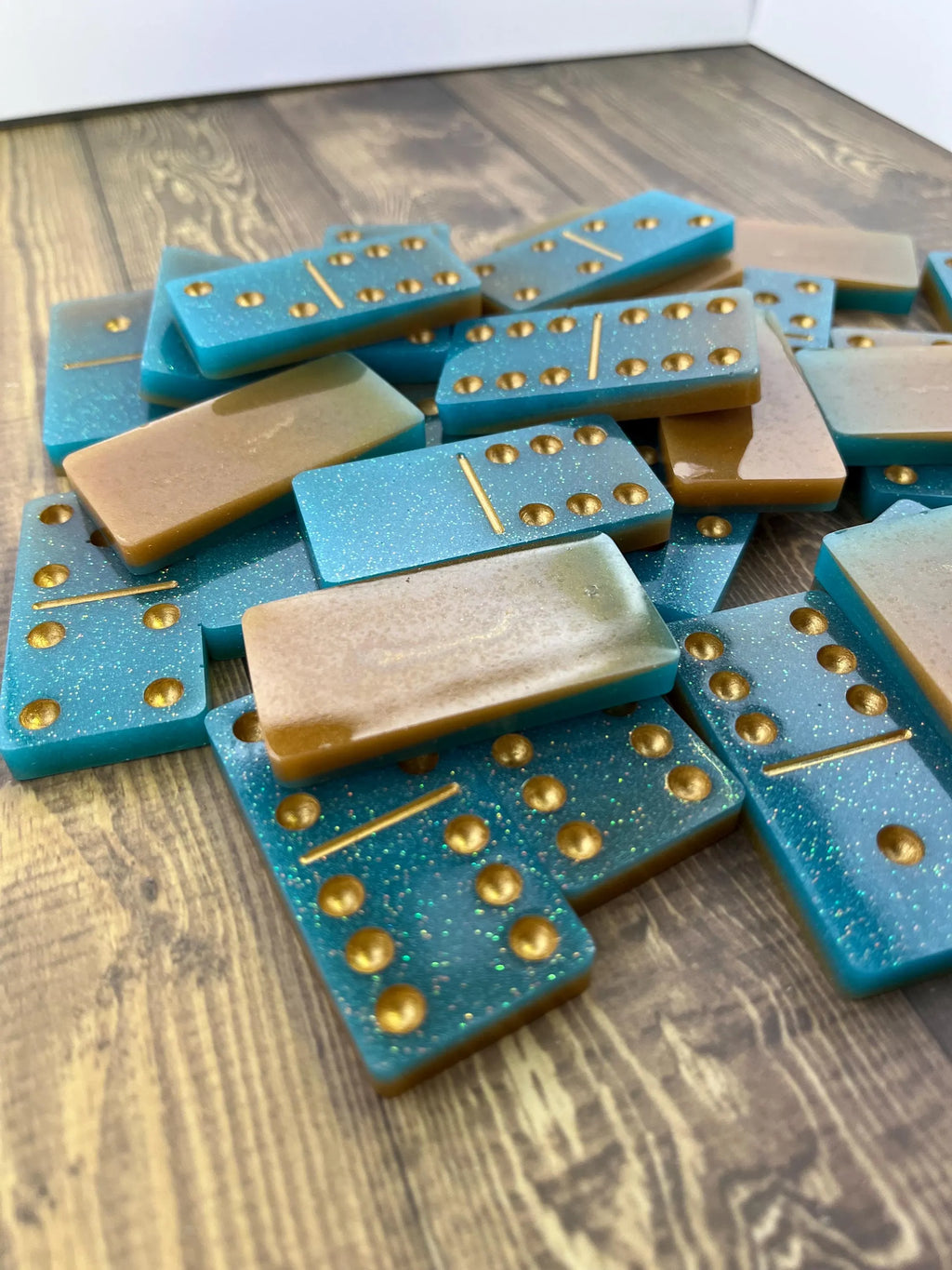 Turquoise and gold dominoes