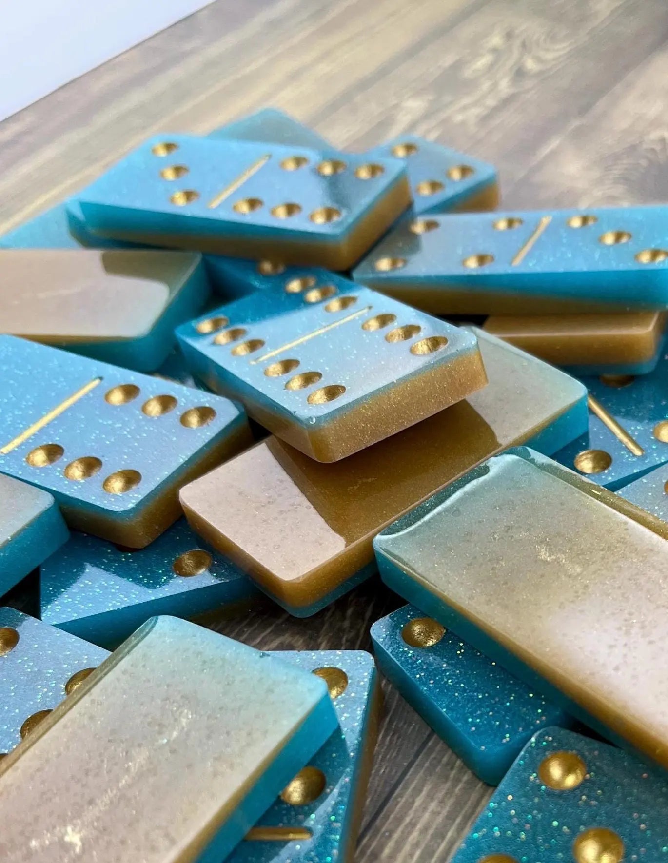 Turquoise and gold dominoes