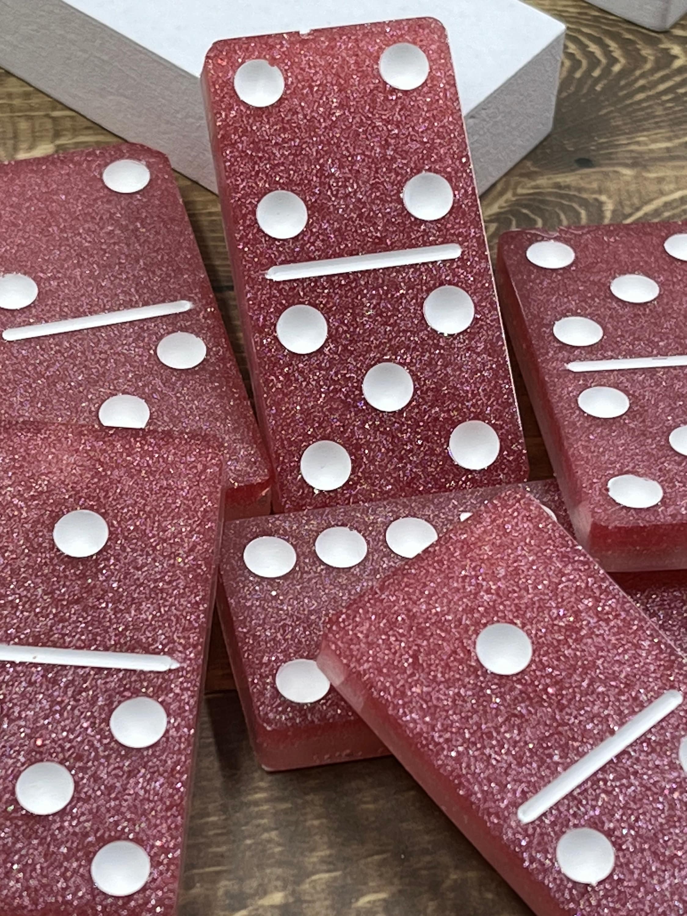 Pink and white handmade resin Dominoes.