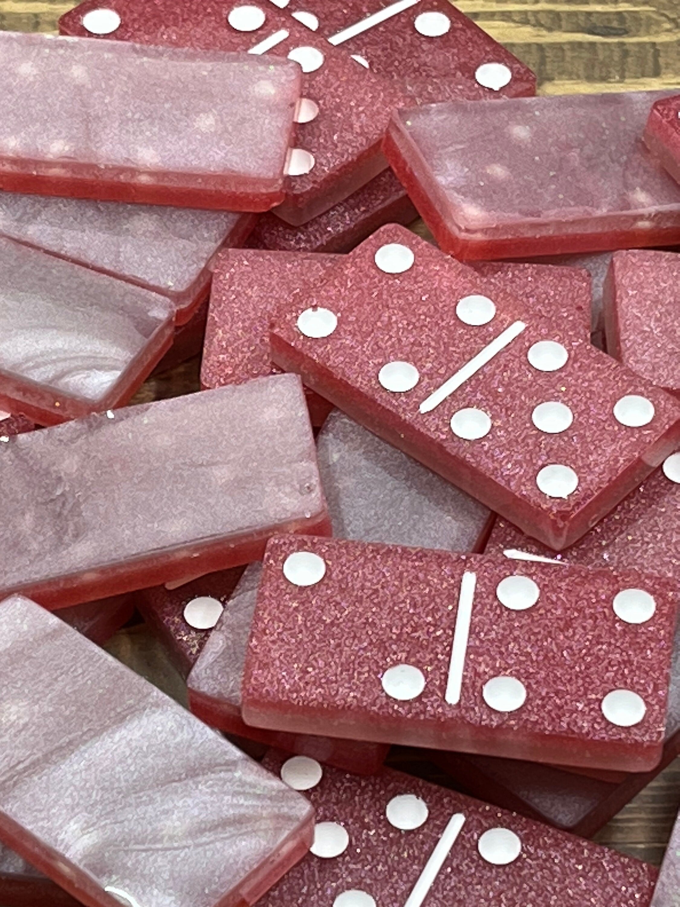 Pink and white handmade resin Dominoes.
