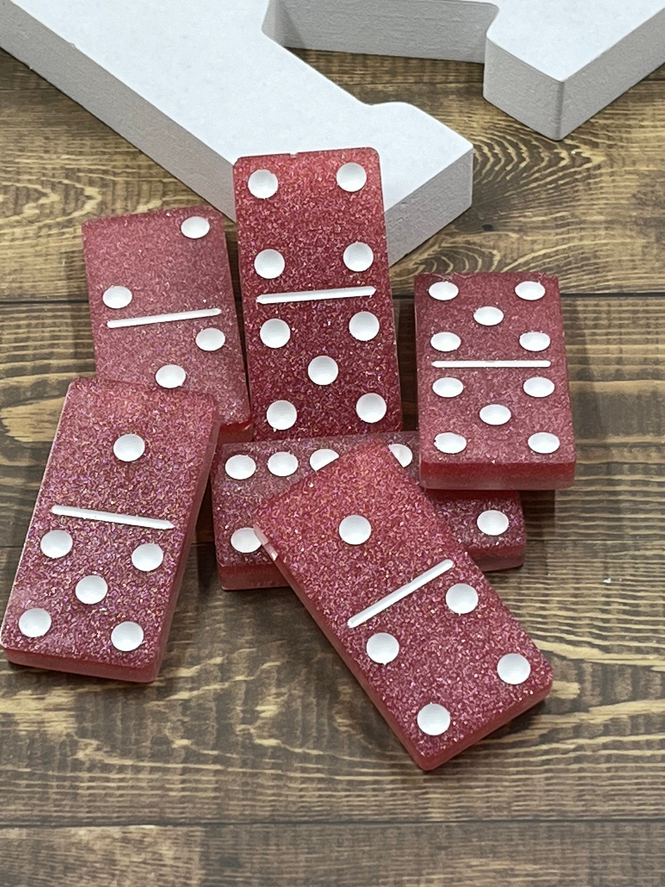 Pink and white handmade resin Dominoes.