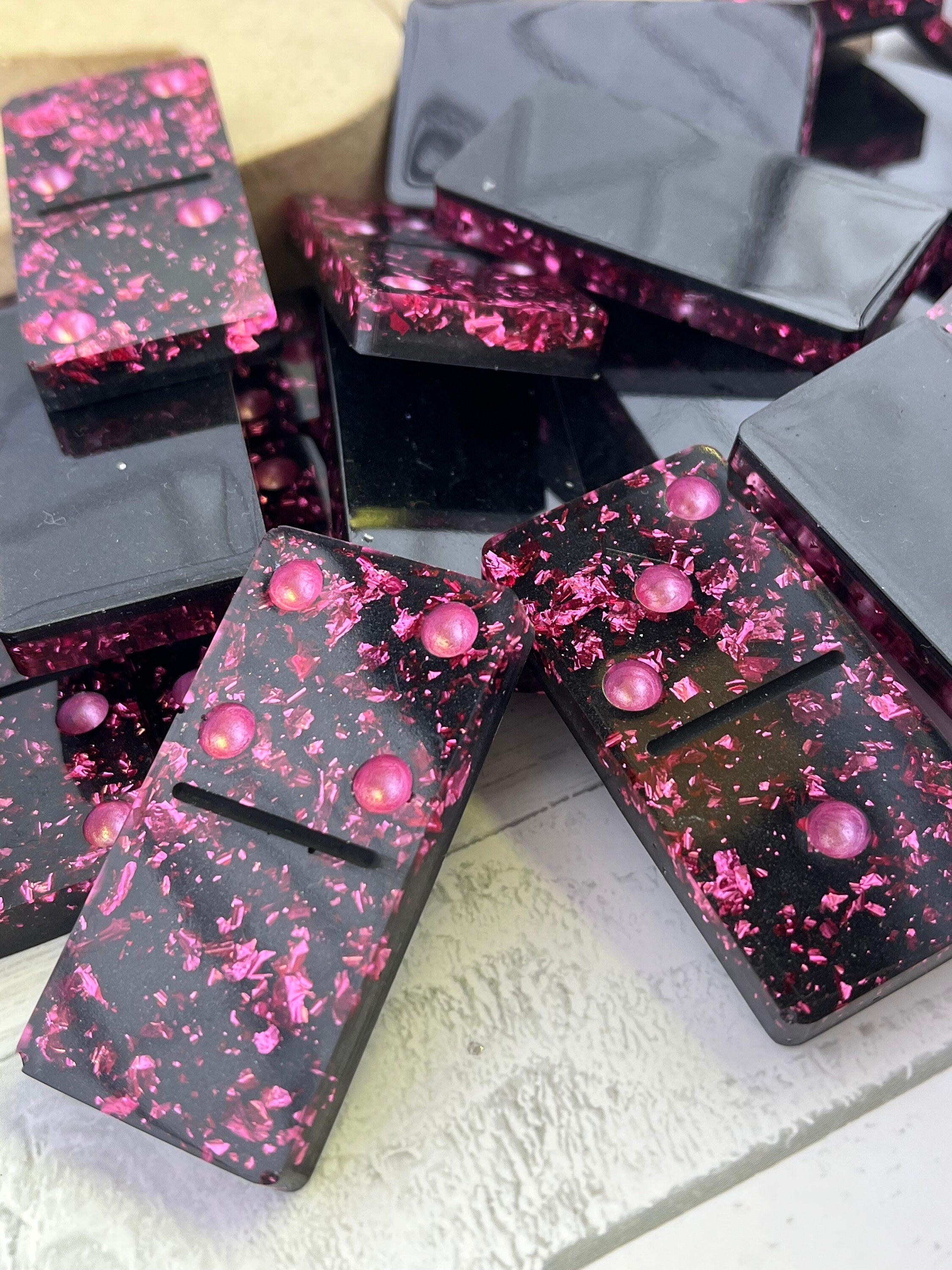 Pink, Gold, or Green handmade resin Dominoes.
