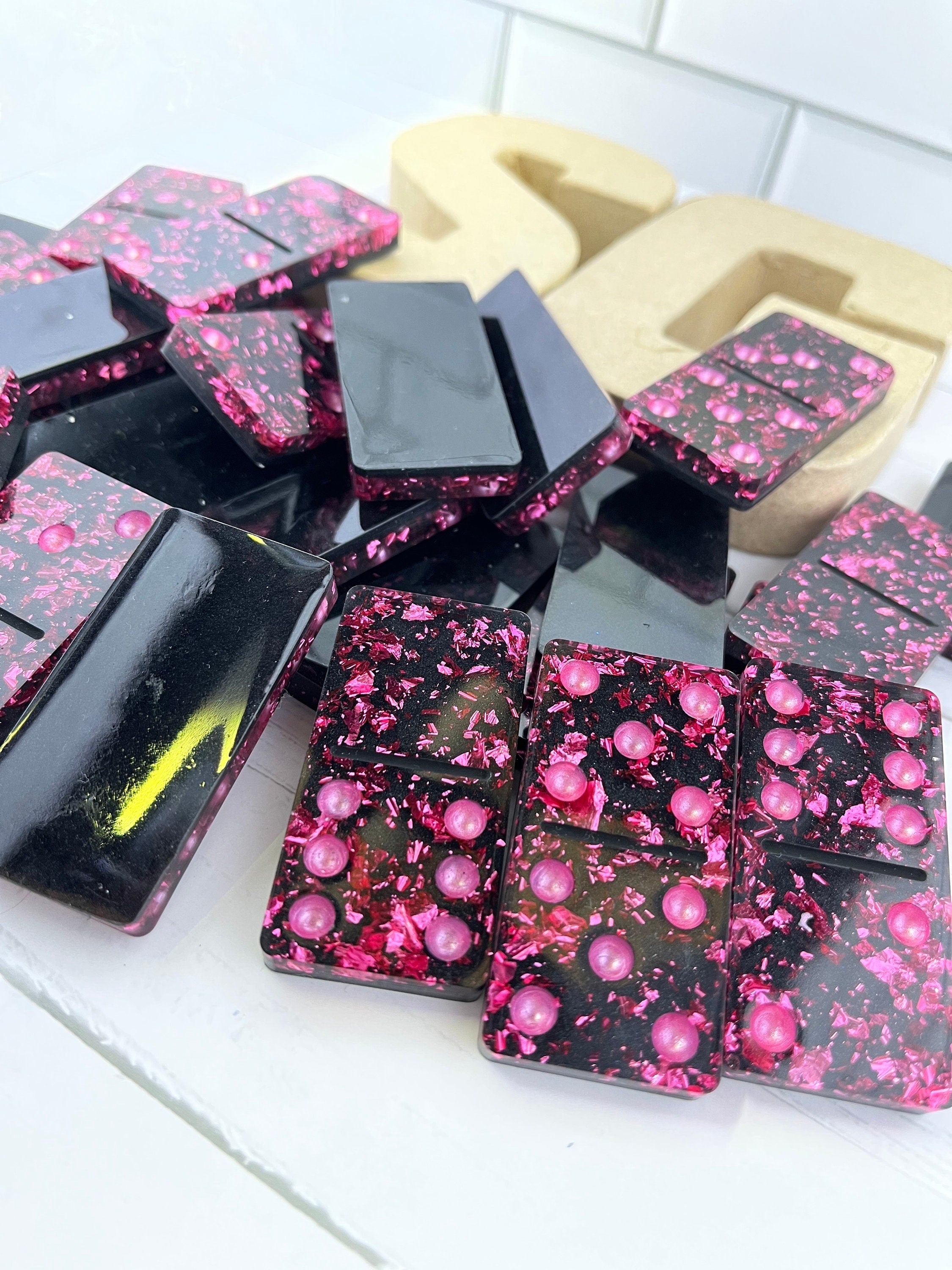 Pink, Gold, or Green handmade resin Dominoes.