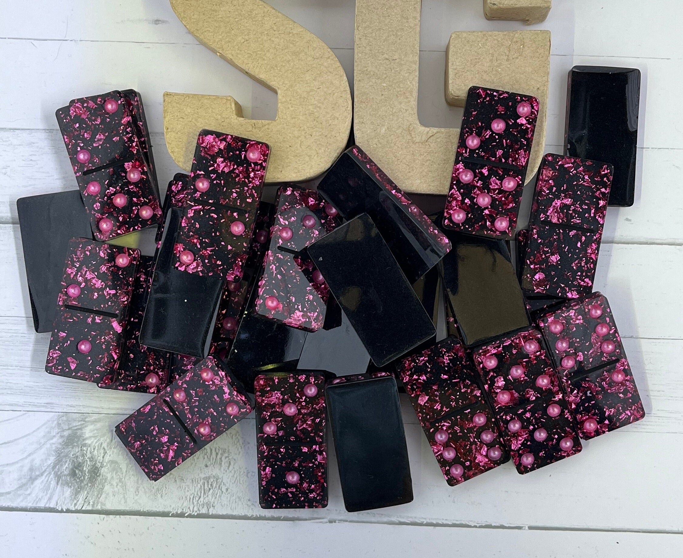 Pink, Gold, or Green handmade resin Dominoes.