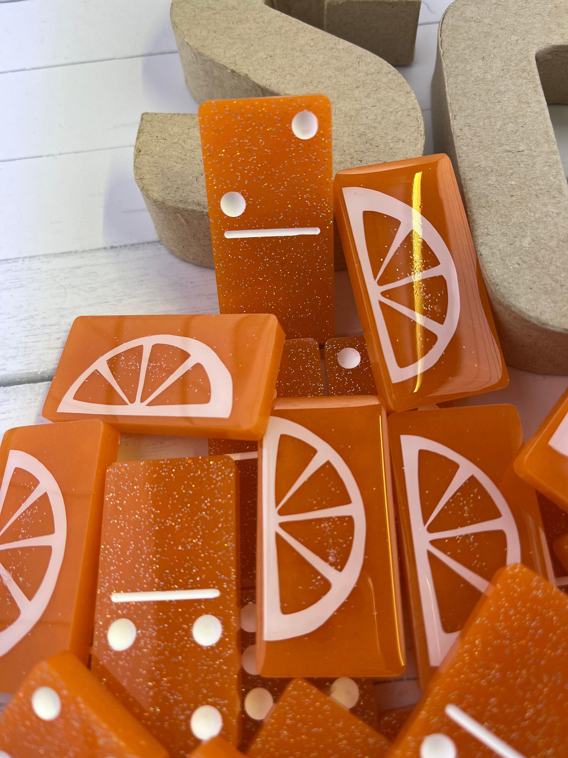 Orange and white hand-made resin Dominoes