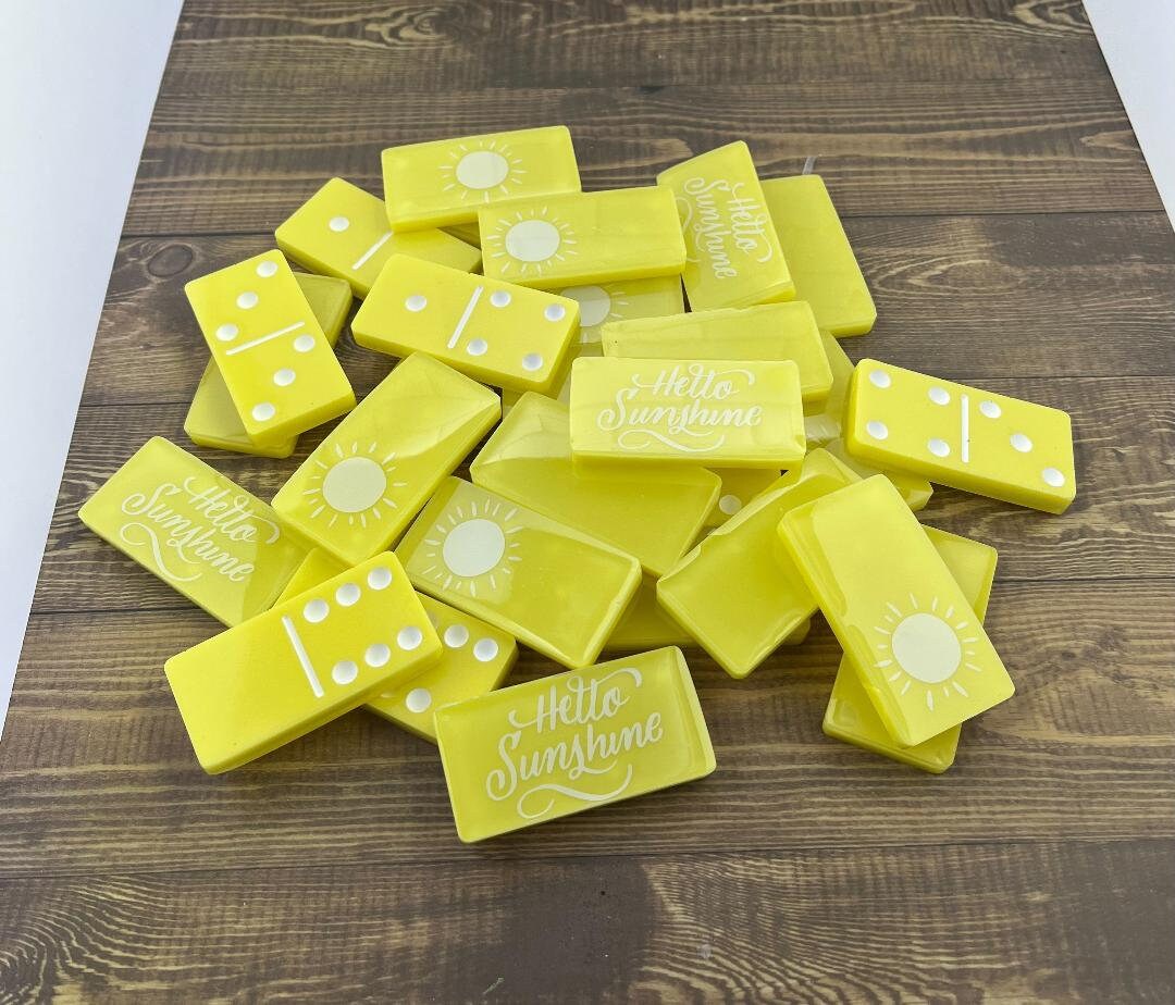 Yellow and white Hello Sunshine handmade resin domino set