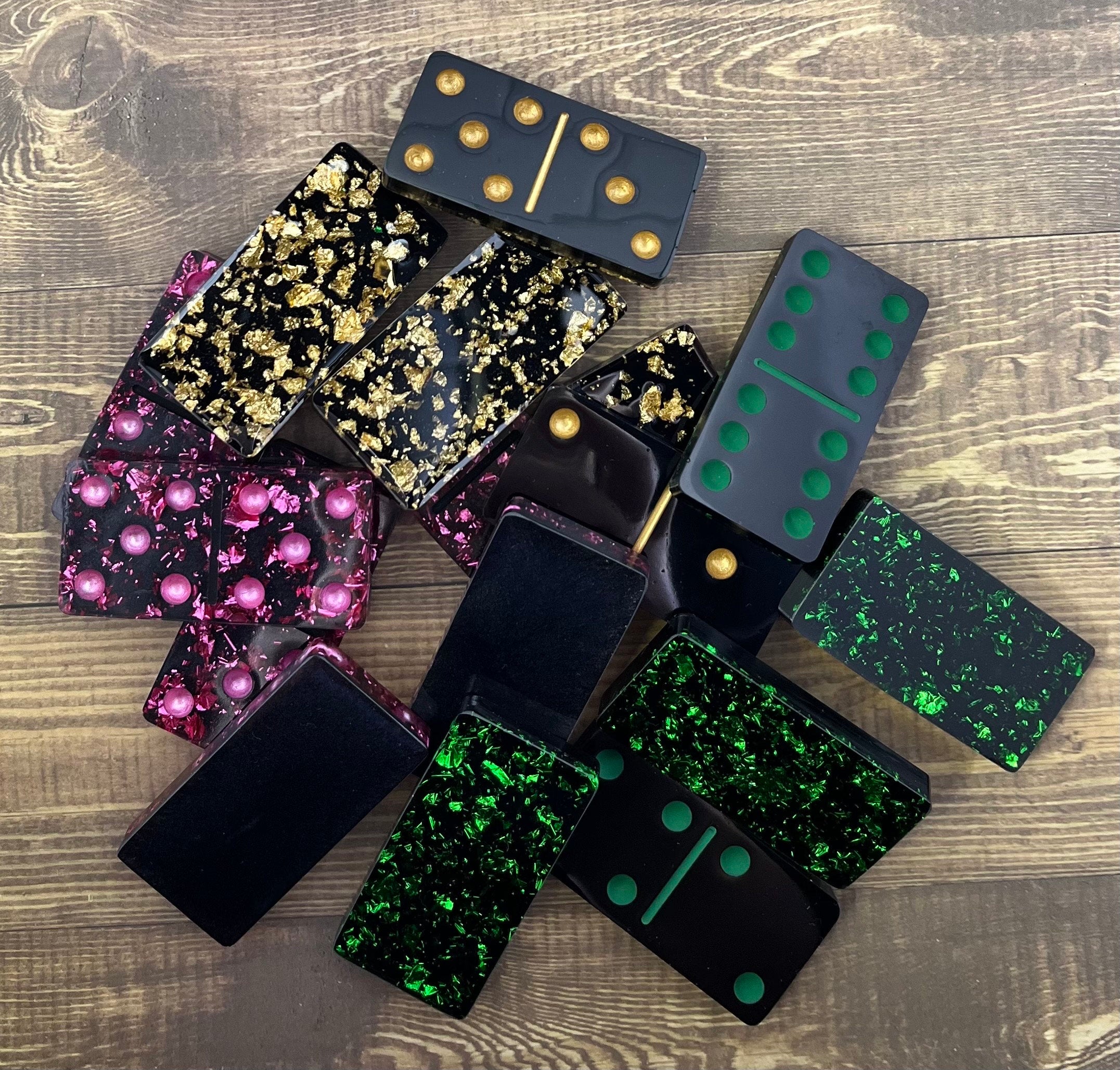 Pink, Gold, or Green handmade resin Dominoes.