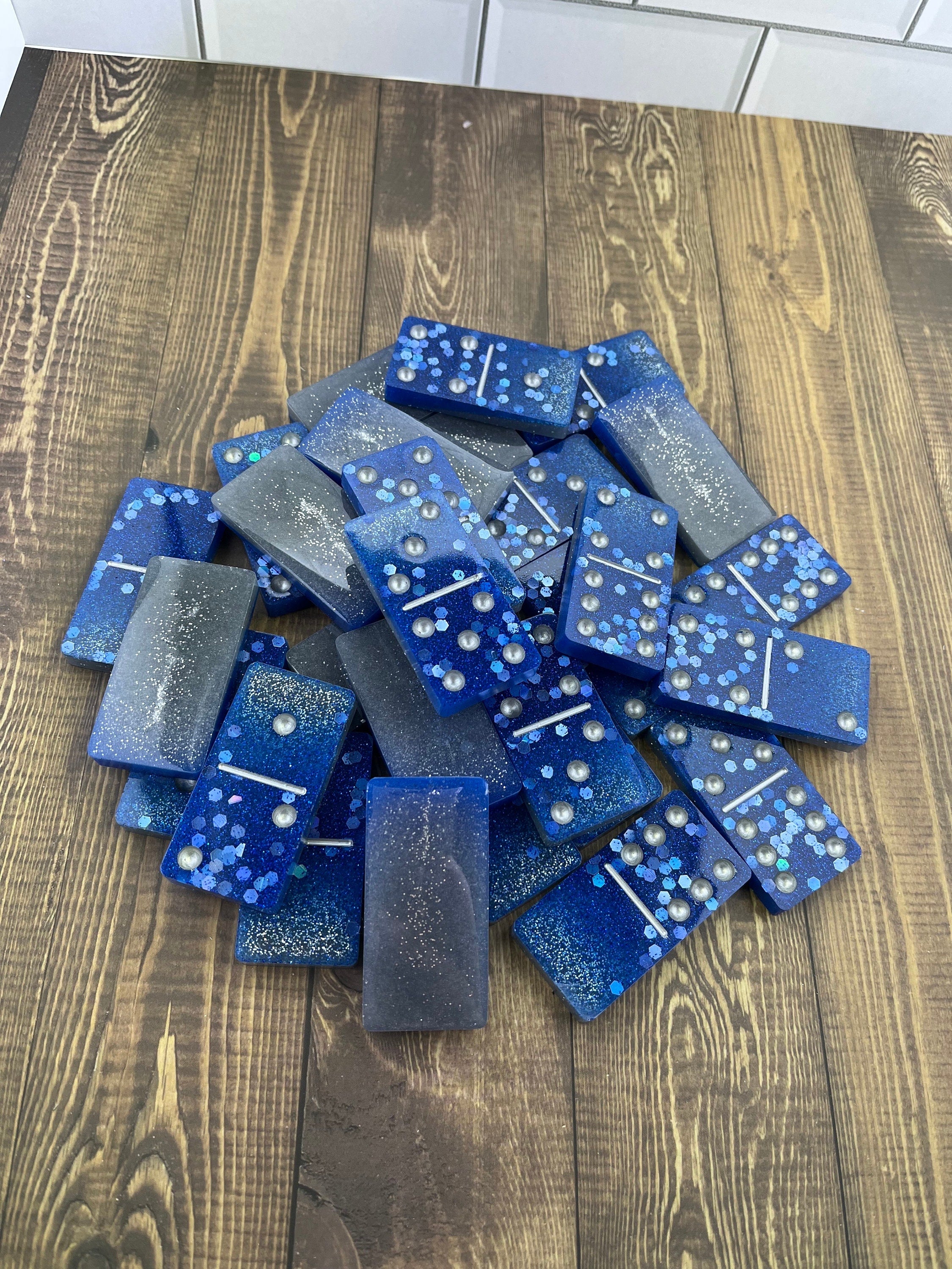 Blue and silver handmade resin Dominoes