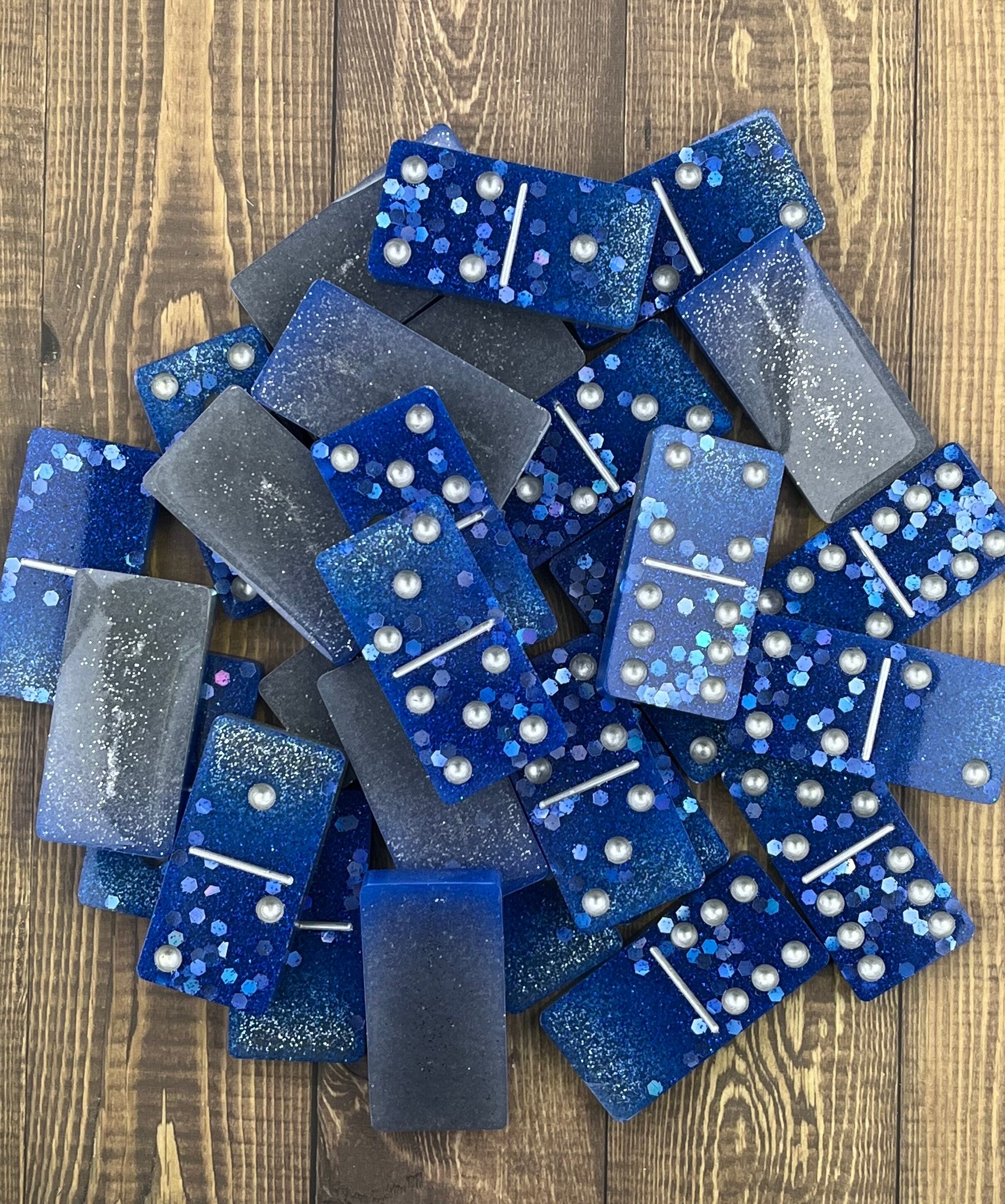 Blue and silver handmade resin Dominoes