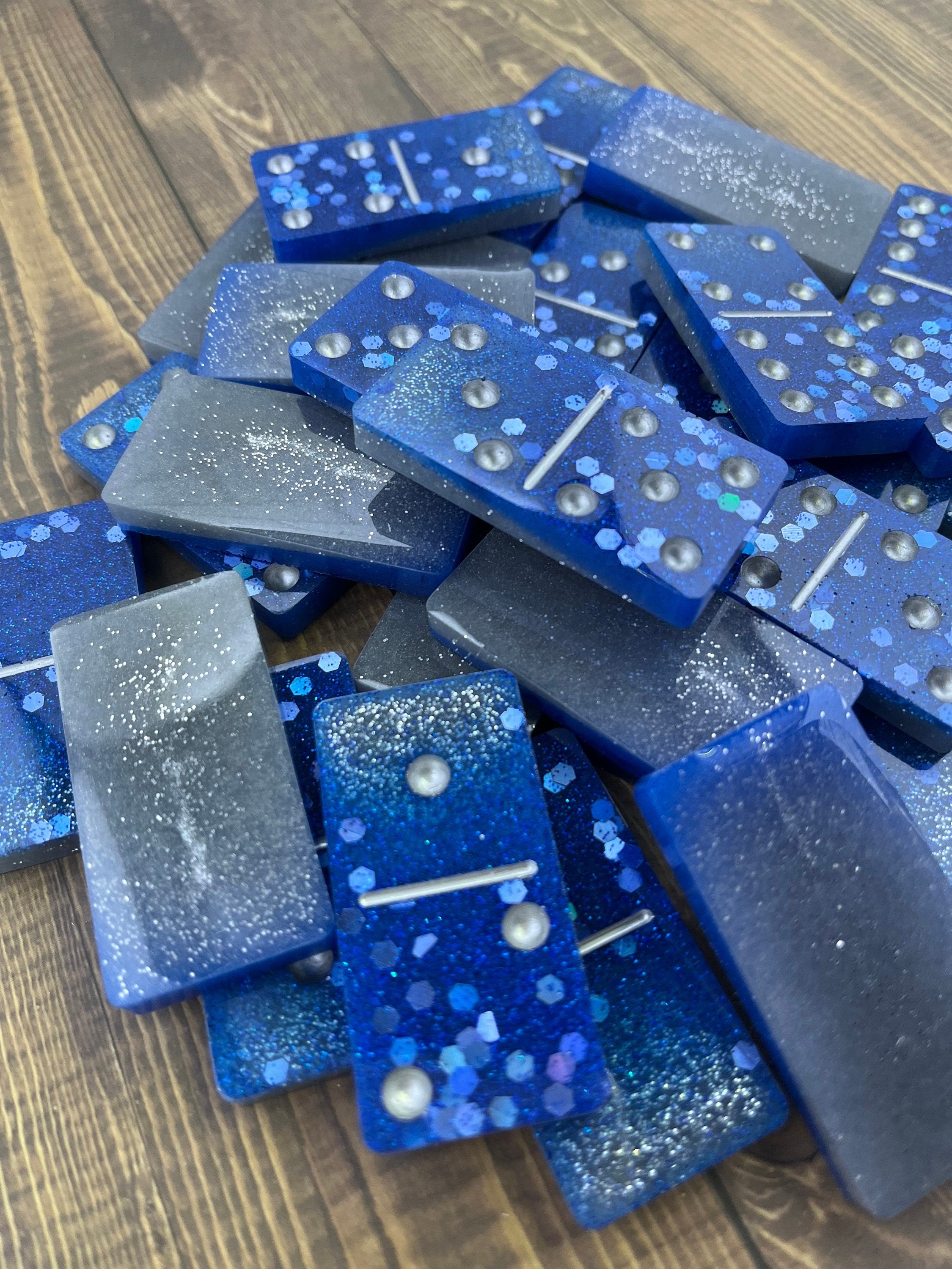 Blue and silver handmade resin Dominoes