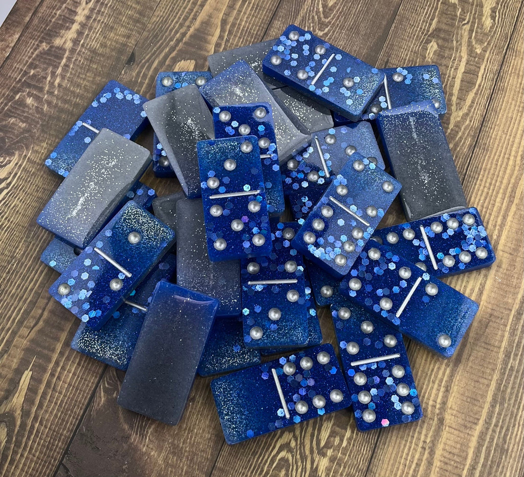 Blue and silver handmade resin Dominoes