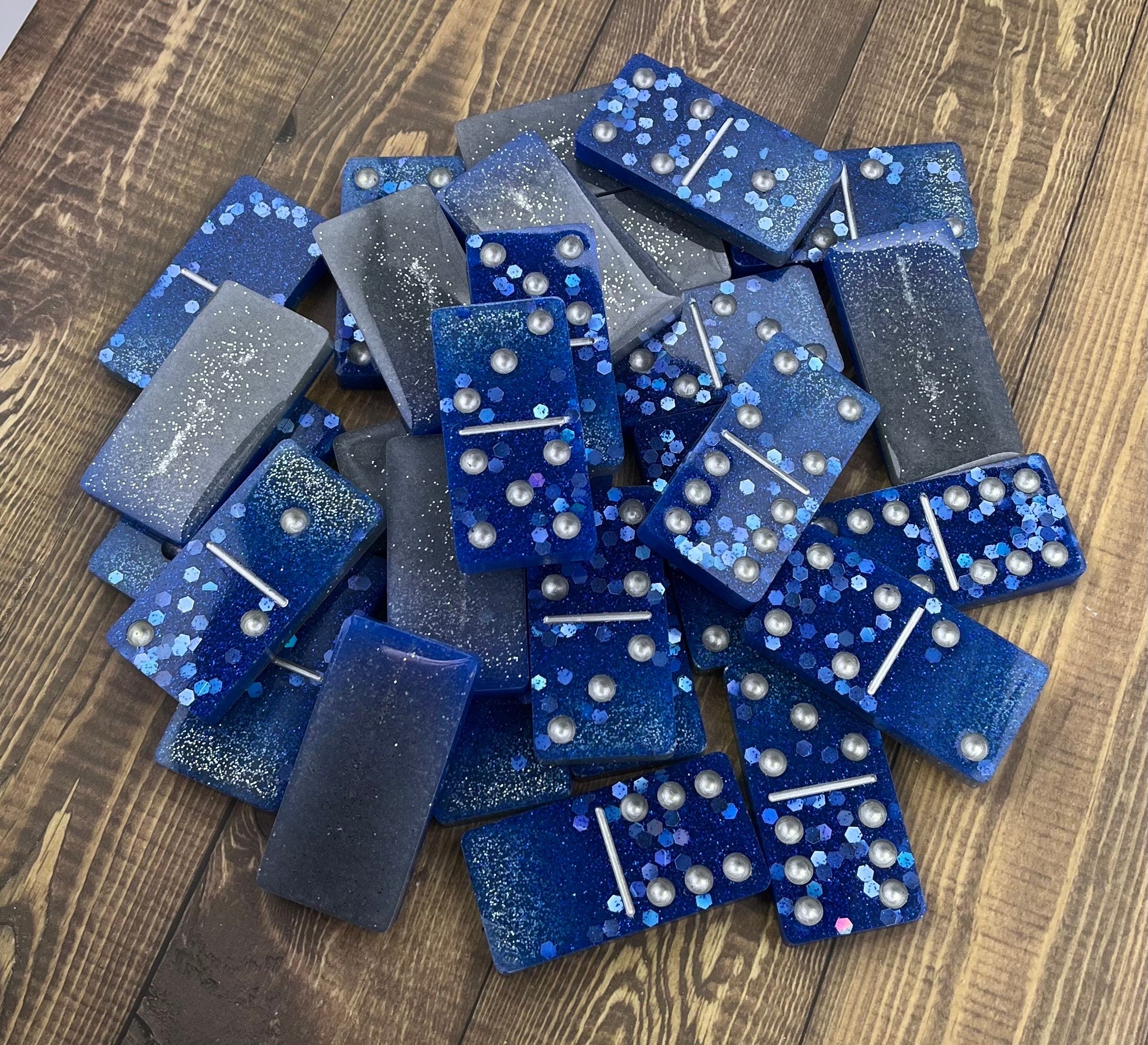 Blue and silver handmade resin Dominoes