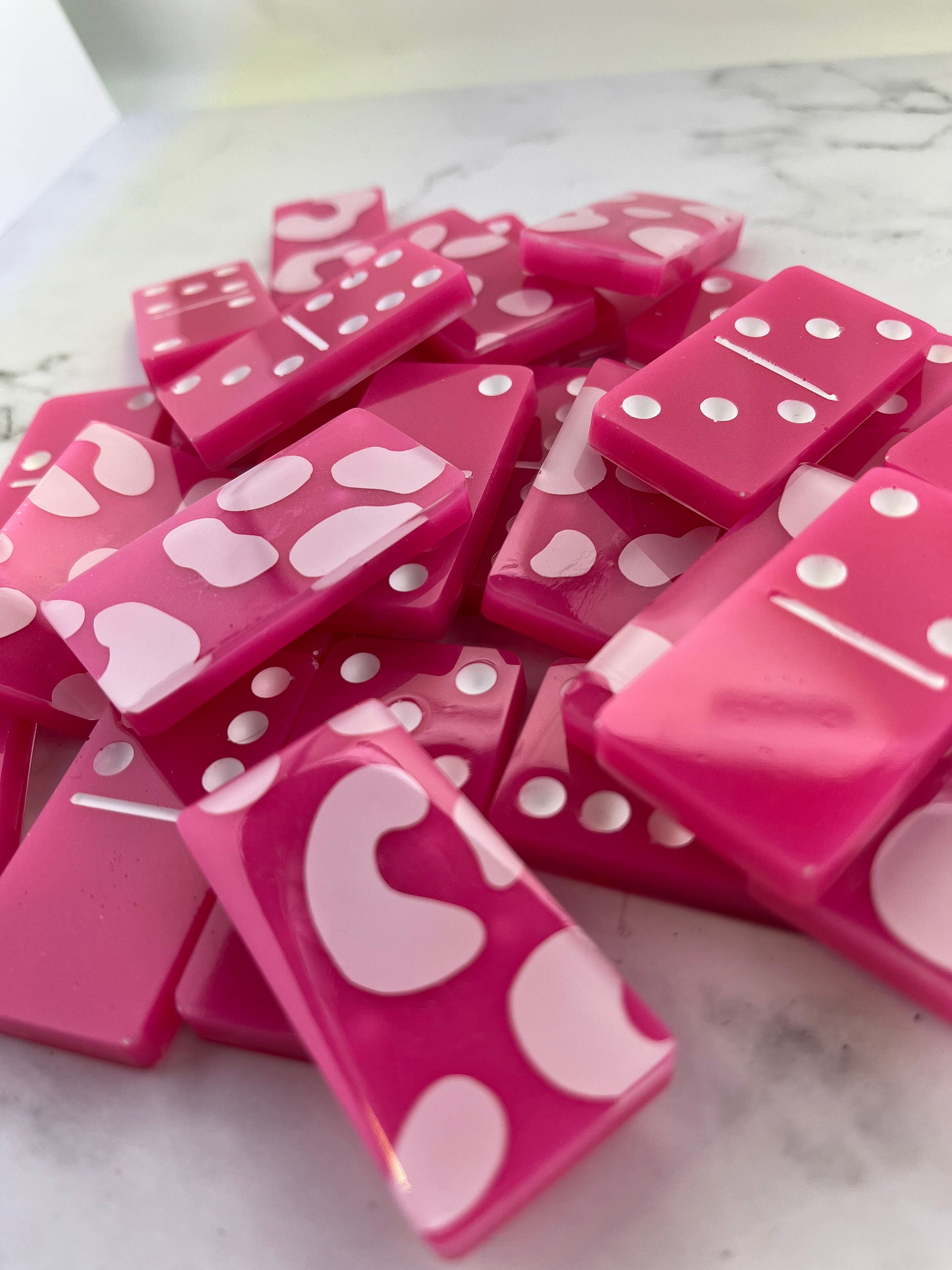 Pink and white leopard handmade resin Dominoes