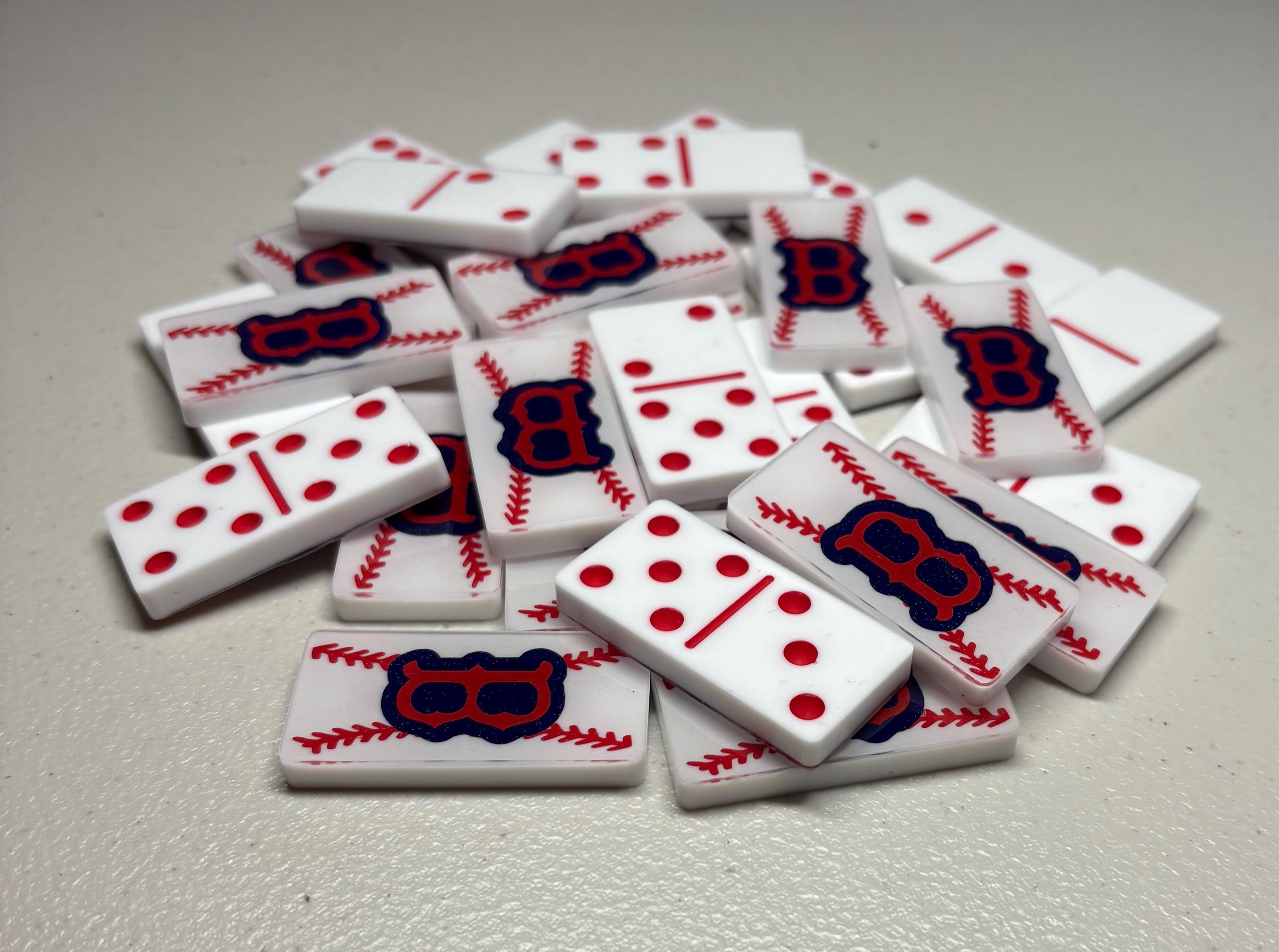 Red, white, and blue Boston Red Sox handmade resin Dominoes.