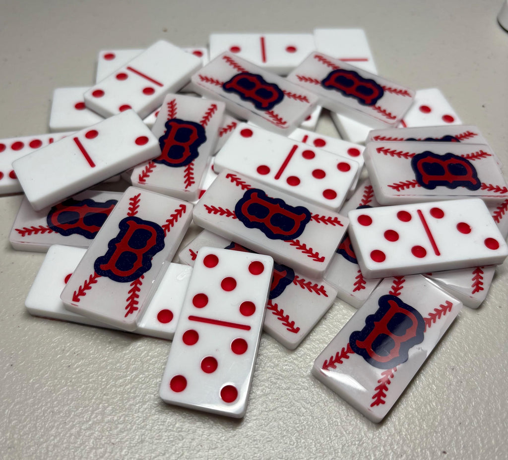 Red, white, and blue Boston Red Sox handmade resin Dominoes.
