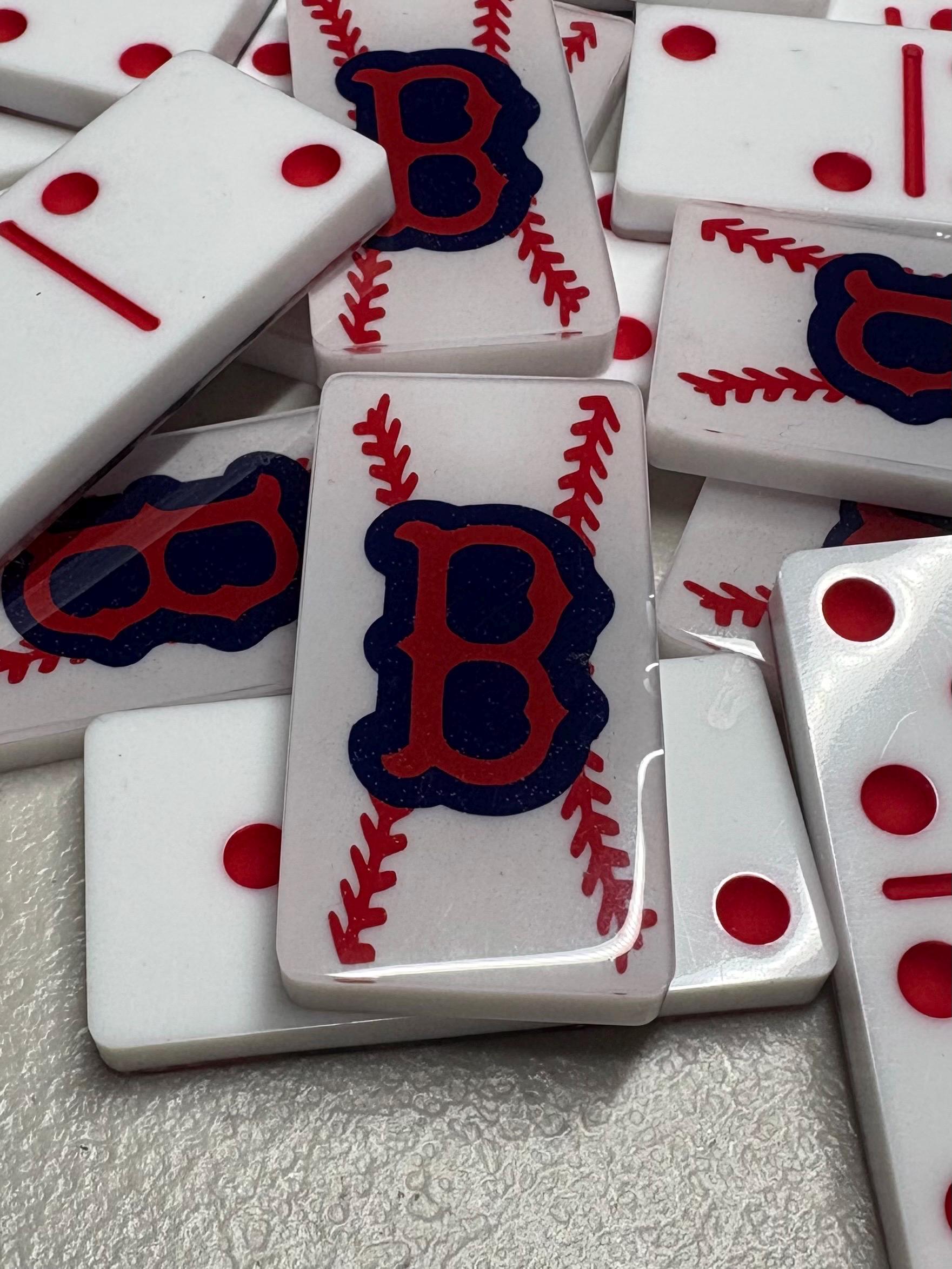Red, white, and blue Boston Red Sox handmade resin Dominoes.