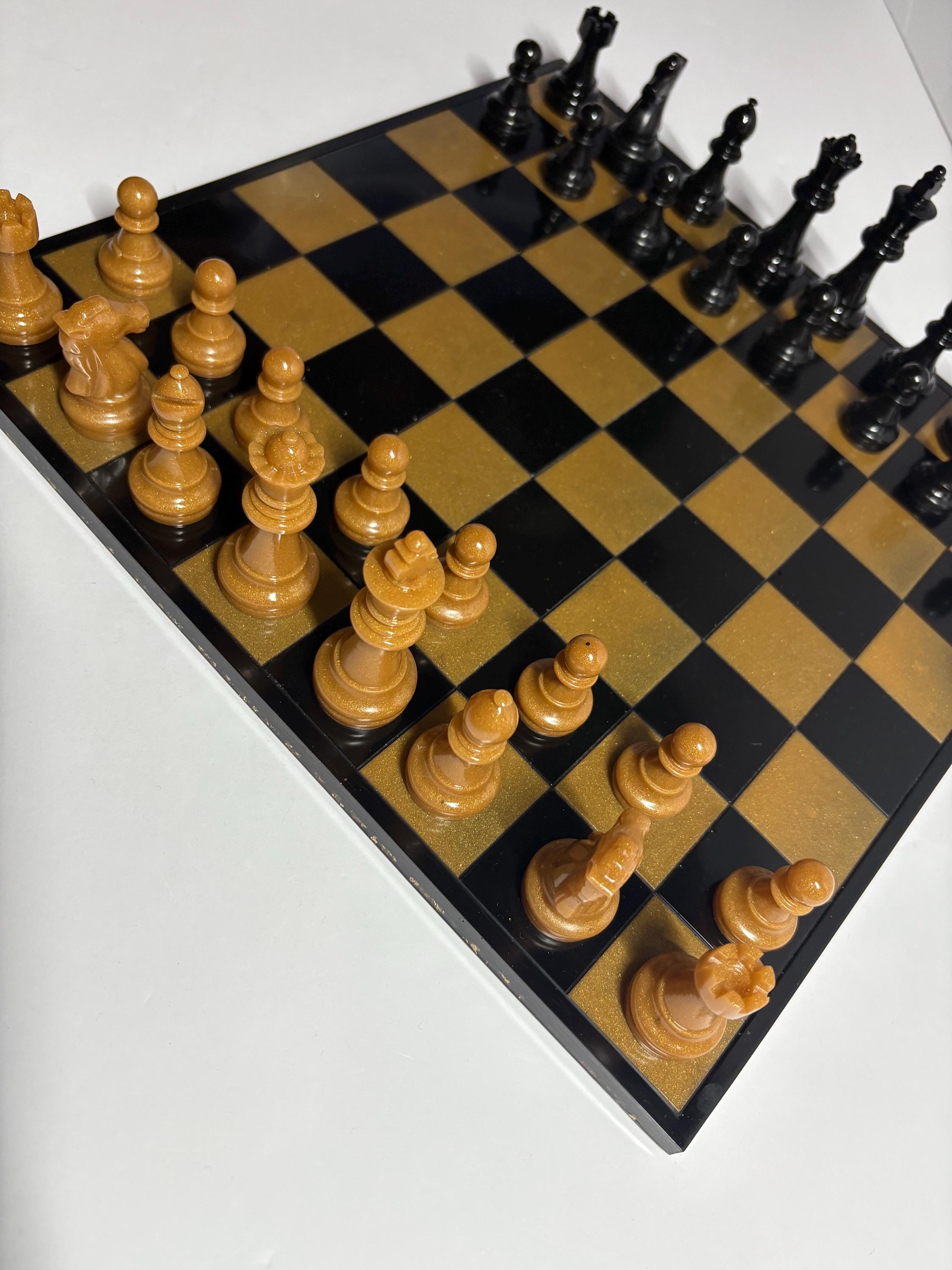 Black and gold handmade resin chess set.