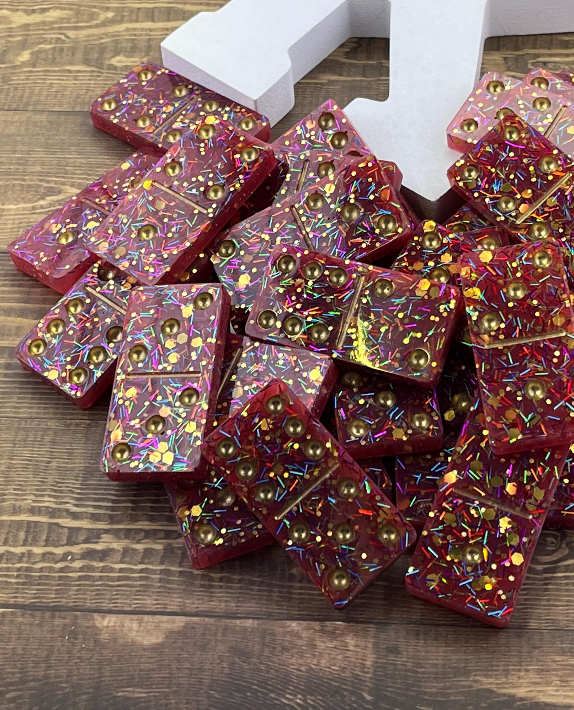 Red confetti handmade resin domino set