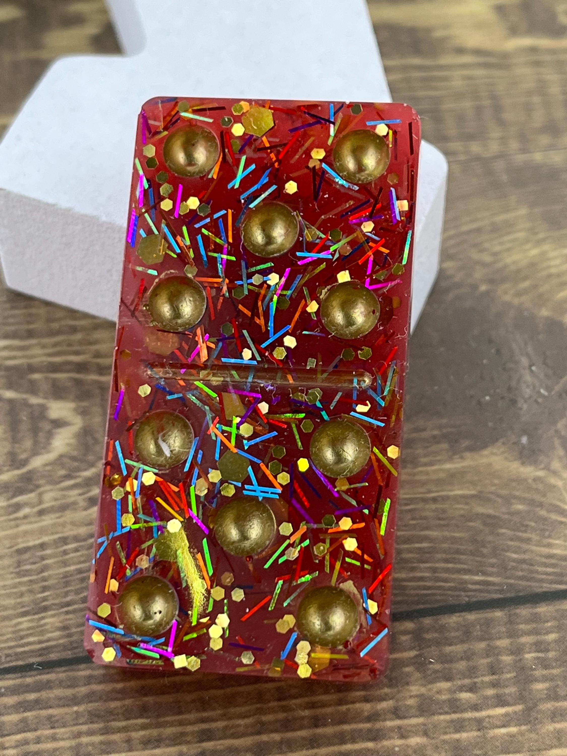 Red confetti handmade resin domino set